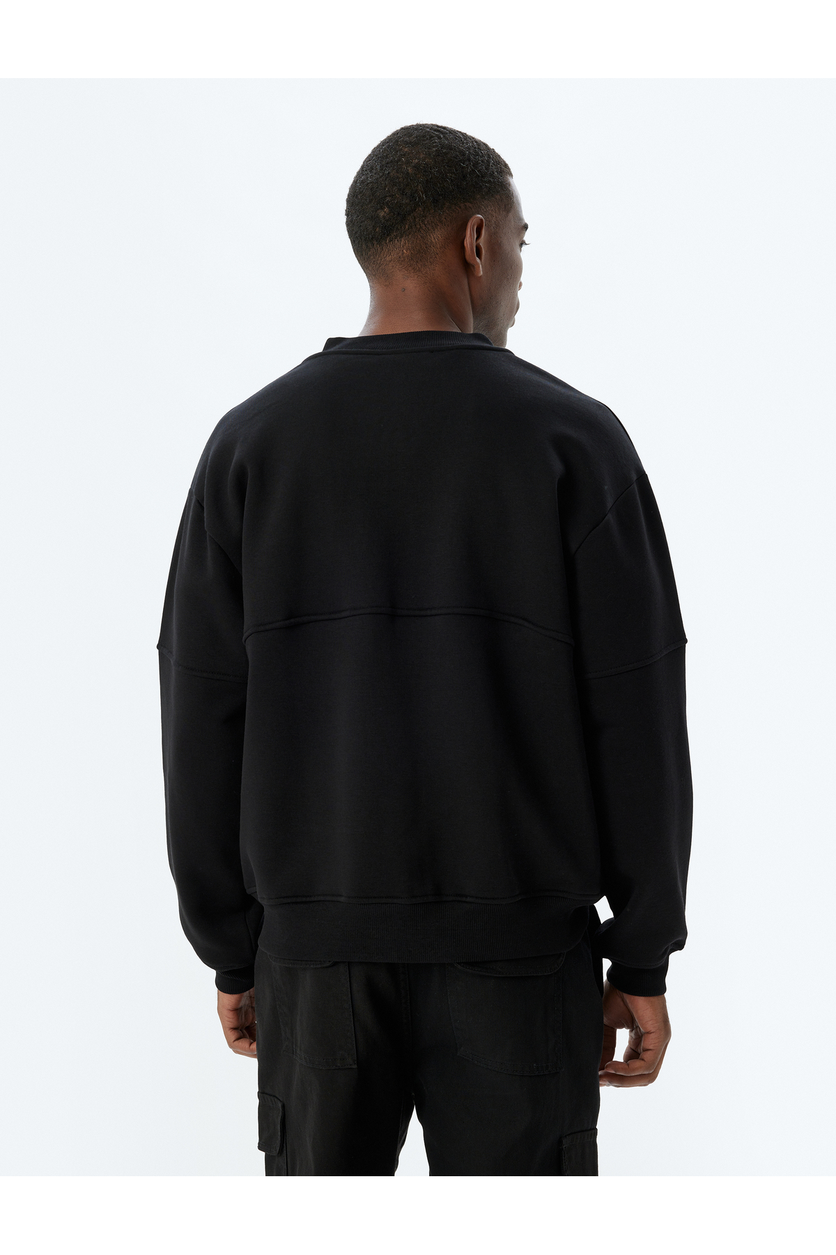 Oversize Hırka Fermuarlı Basic Dikiş Detaylı Şardonlu Pamuk Karışımlı — صورتی 5WAM70162MK — تصویر 4 از 6