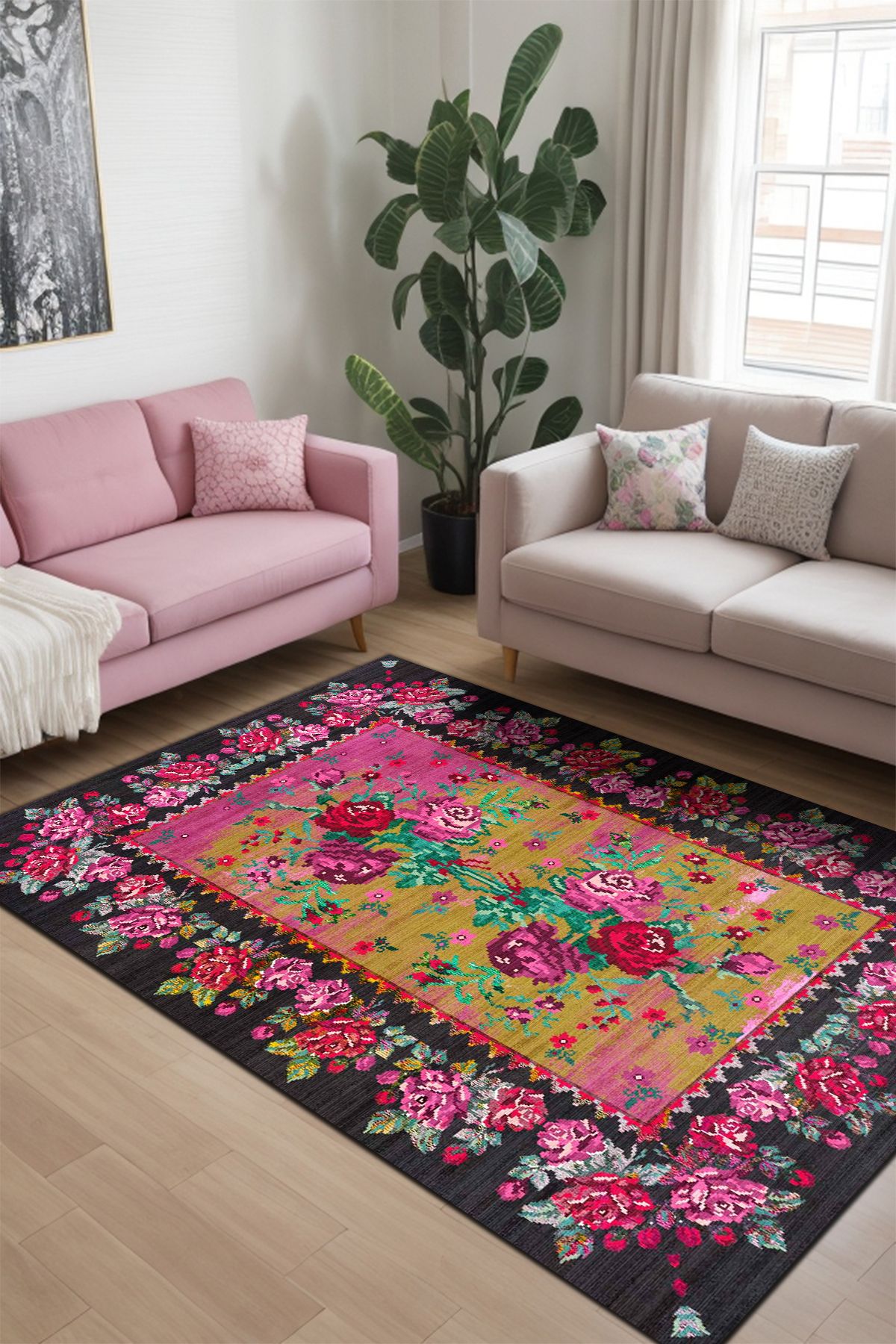 Lattedizayn Nilton Eskitme Yıkanabilir Kaymaz Pamuk Taban Kadife Salon Mutfak Halısı Yolluk Kilim