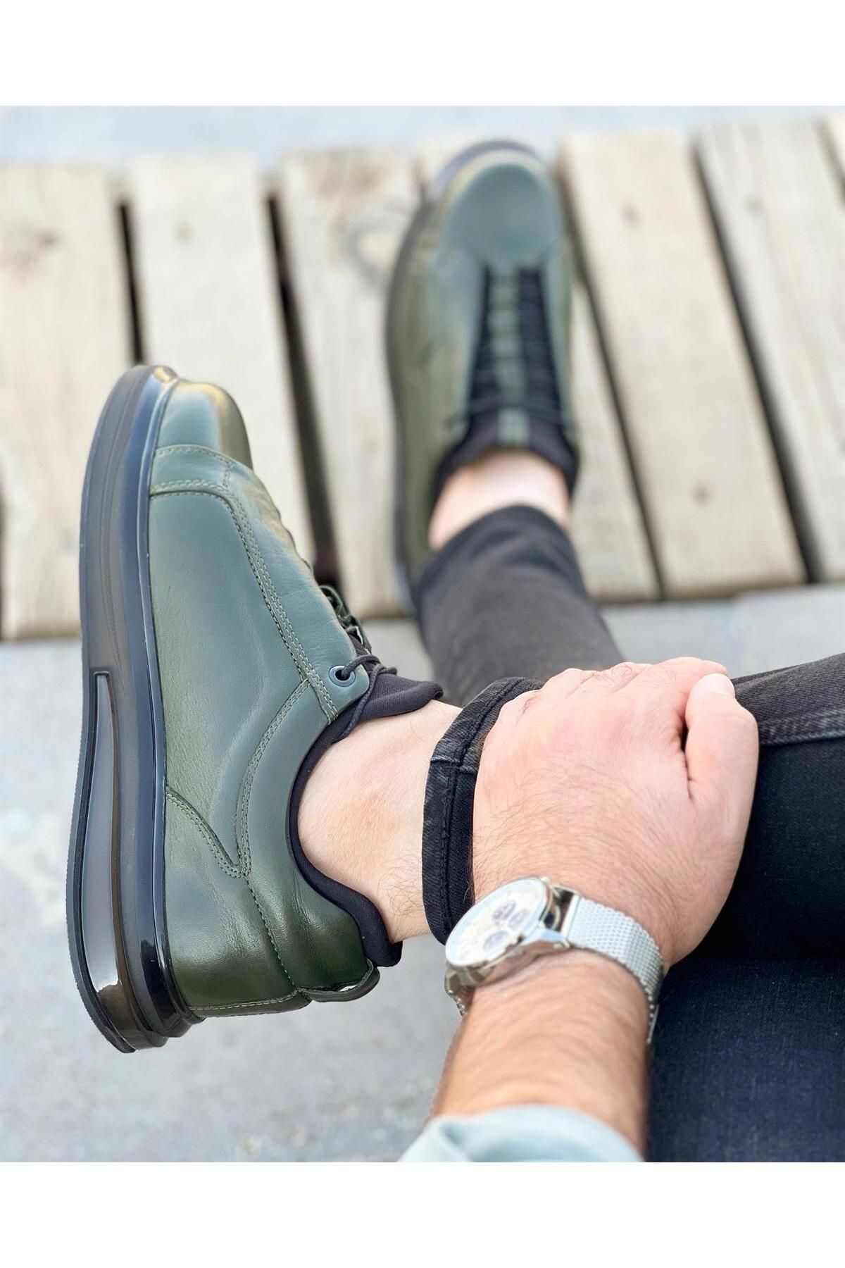 اسنیکر سبز مردانه 0396 کفش ورزشی چرمی ByItallanoshoes