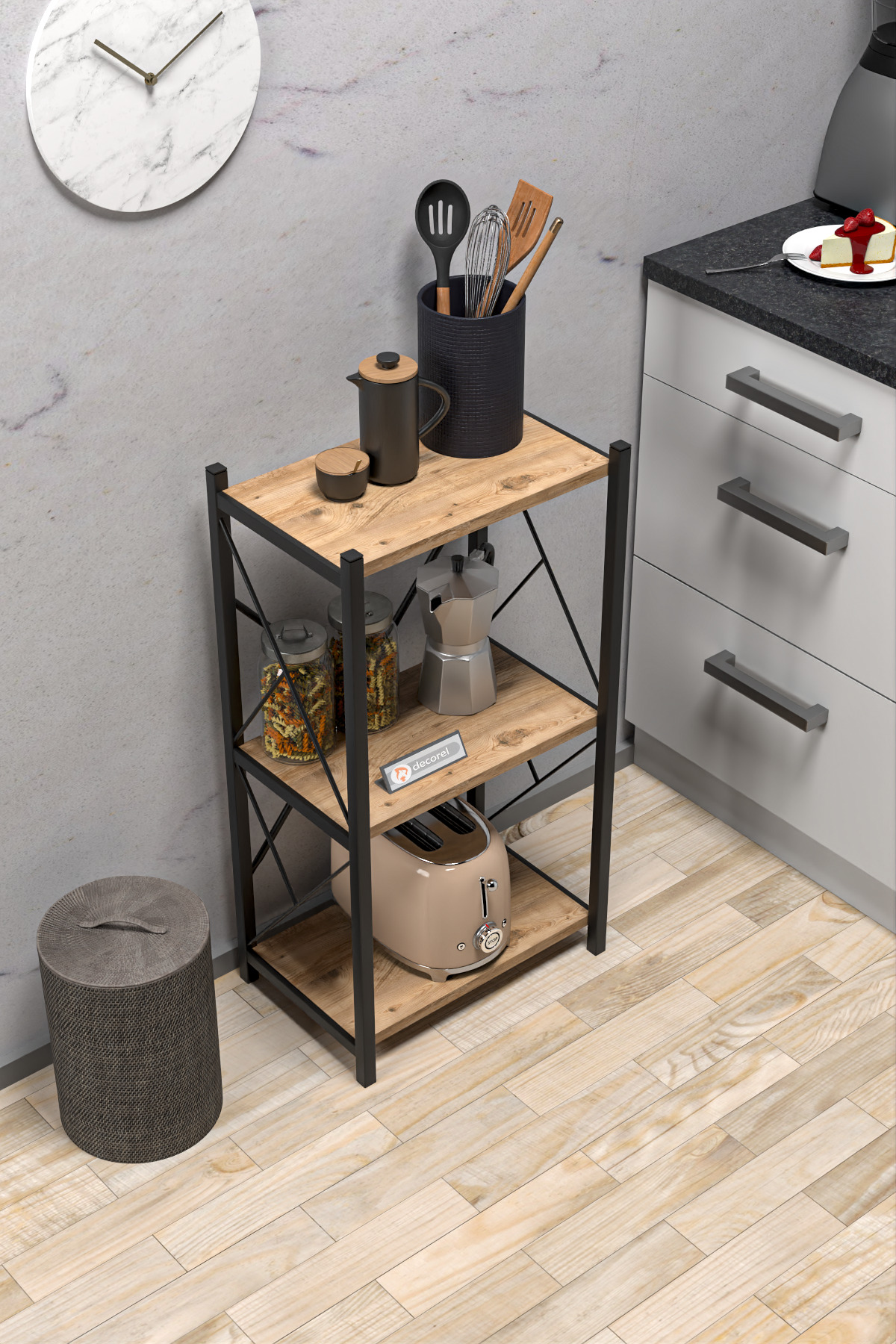 Vennice Metal Single Kitchen Shelf Material Cabinet Microwave Oven Shelf with 3 Shelves Multi Purpose