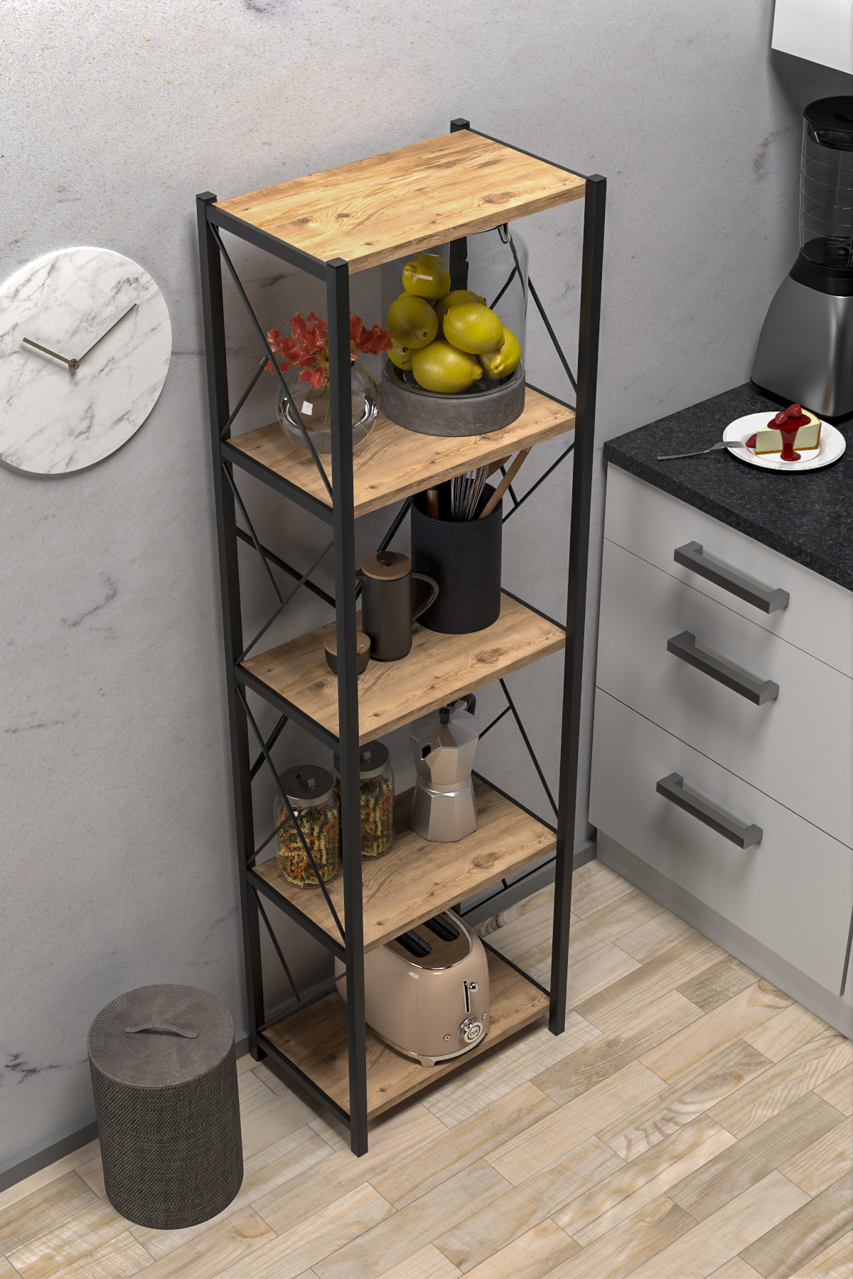 Felixxce Metal Single Kitchen Shelf Material Cabinet Microwave Oven Shelf with 5 Shelves Multi Purpose