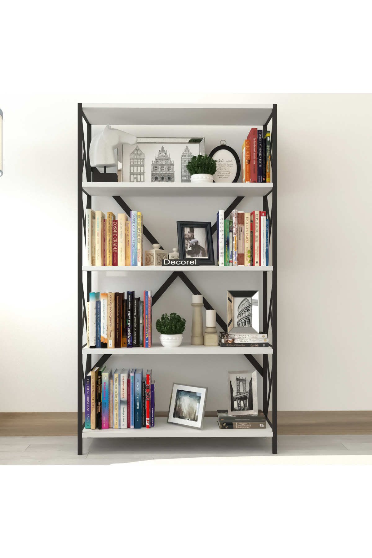 Aral Decorative 5 Shelf Bookshelf Metal Wide Bookshelf Living Room Office File Book Shelf 90x180 Cm