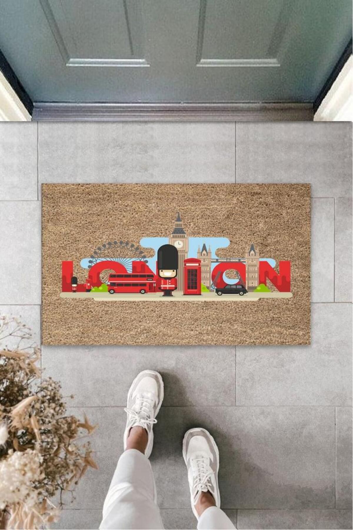 Home Dijital Baskı Kahverengi London Yazılı Asker Paspas K-3151