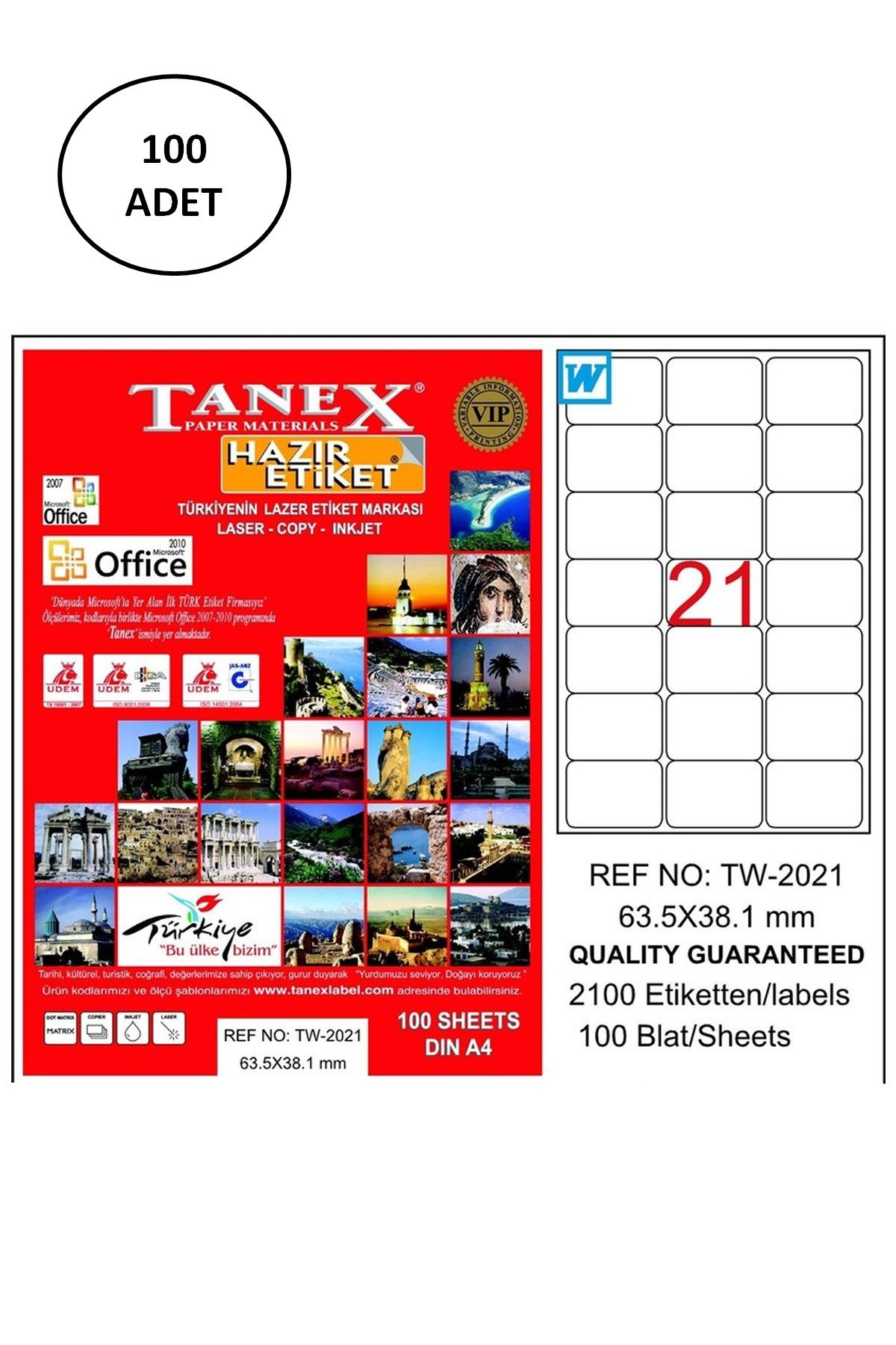 Kapamarka Tanex TW-2021 63,5x38,1 mm Lazer Etiket 100 Adet