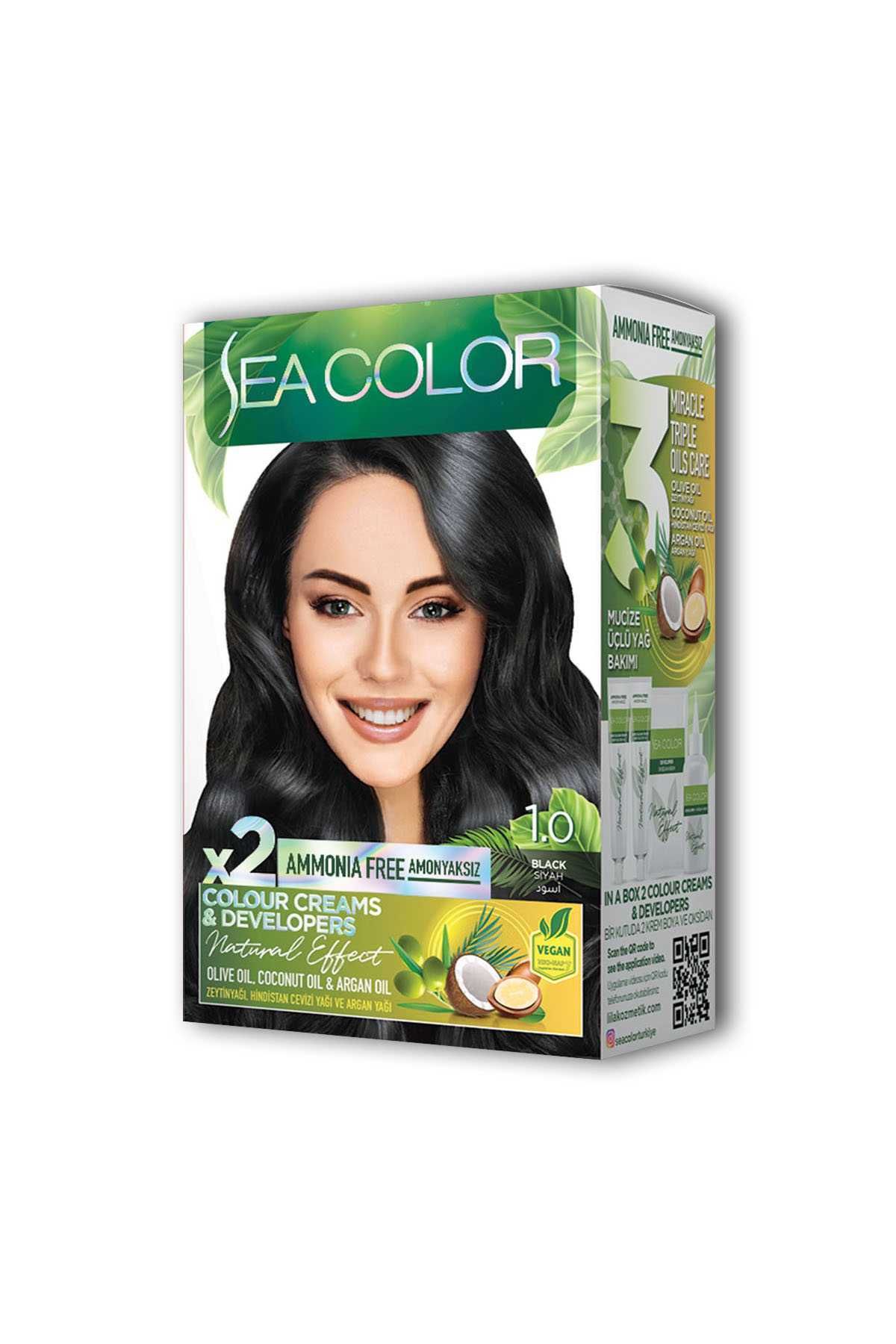 Sea Color 2 Tüp Krem Saç Boyası Seti Siyah No:1.0