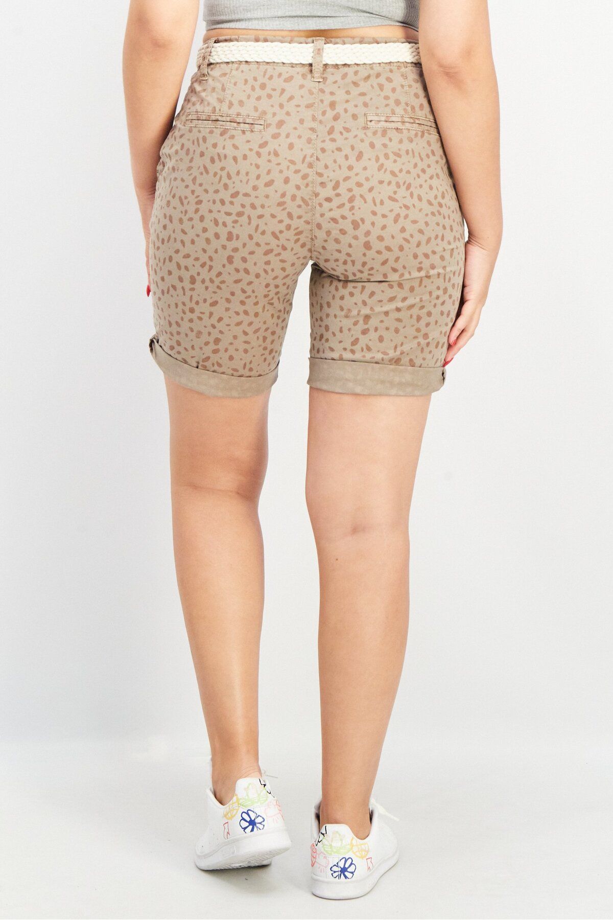 Esprit-Women Belted Allover Print Shorts, Brown 4