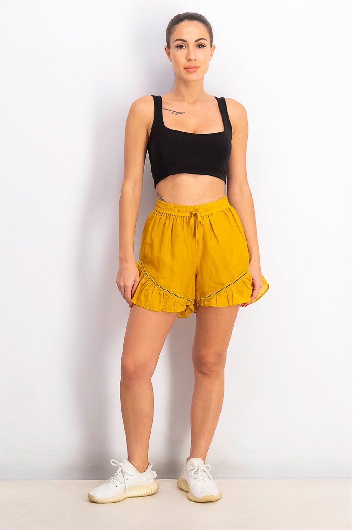 Scotch & Soda-Women Ruffle Basic Shorts, Brown 3