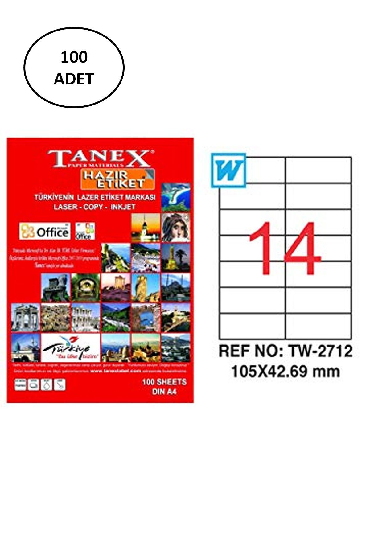 Kapamarka Tanex Tw-2712 Lazer Etiket 105X42 Mm 100 Lü
