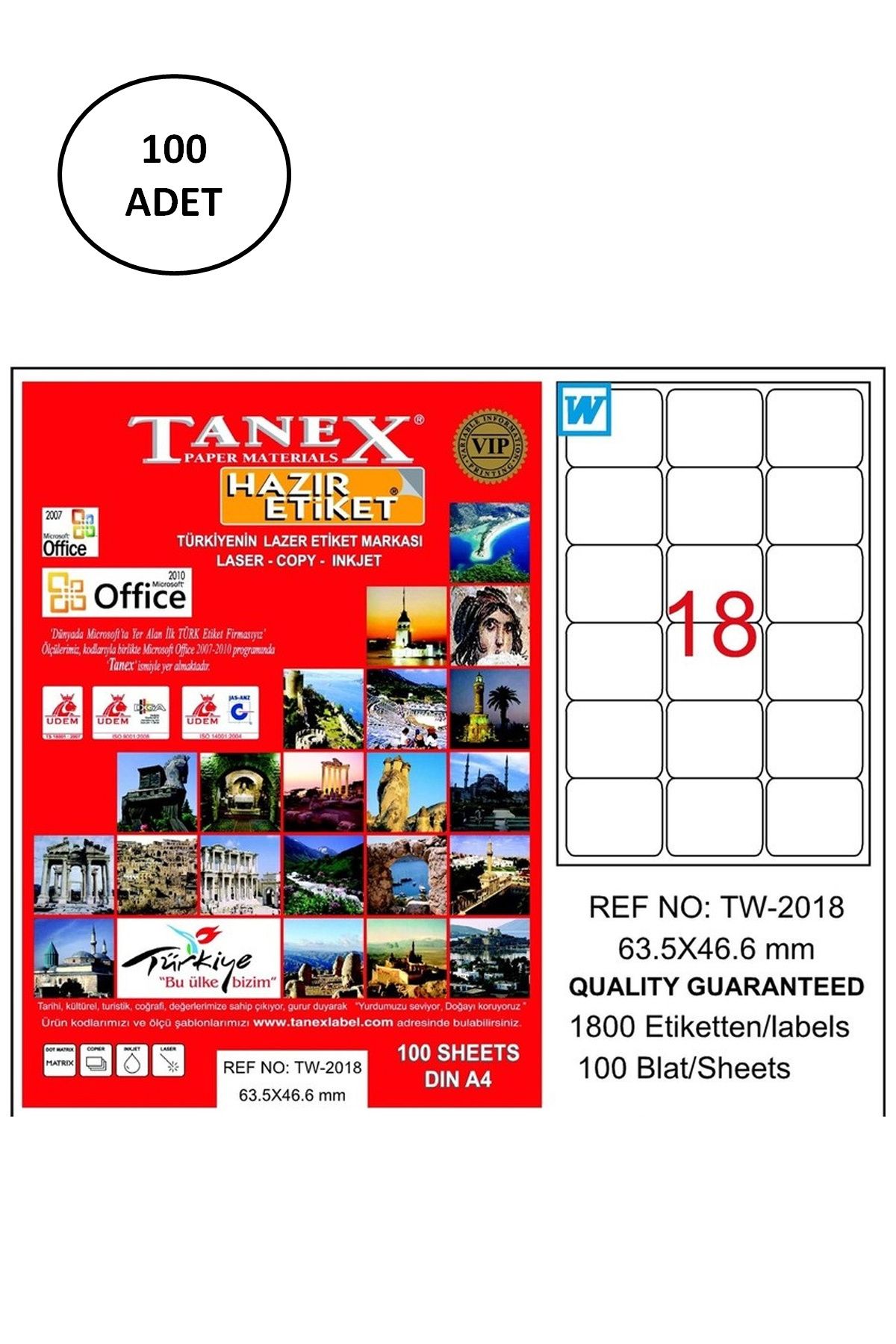 Kapamarka Tanex Tw-2018 Lazer Etiket 63X46 Mm 100 Adet