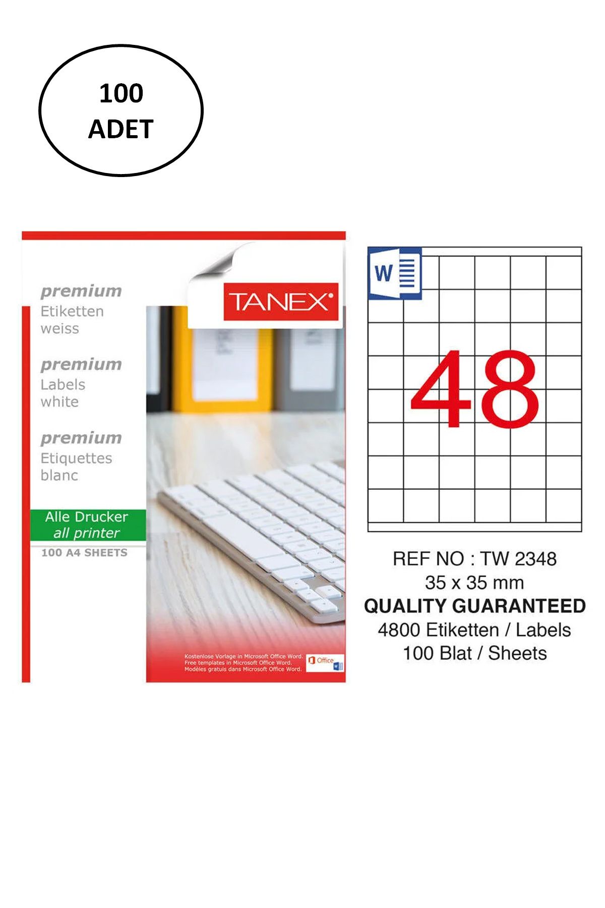 Kapamarka Tanex TW-2348 35x35mm 100 Adet Lazer Etiketi