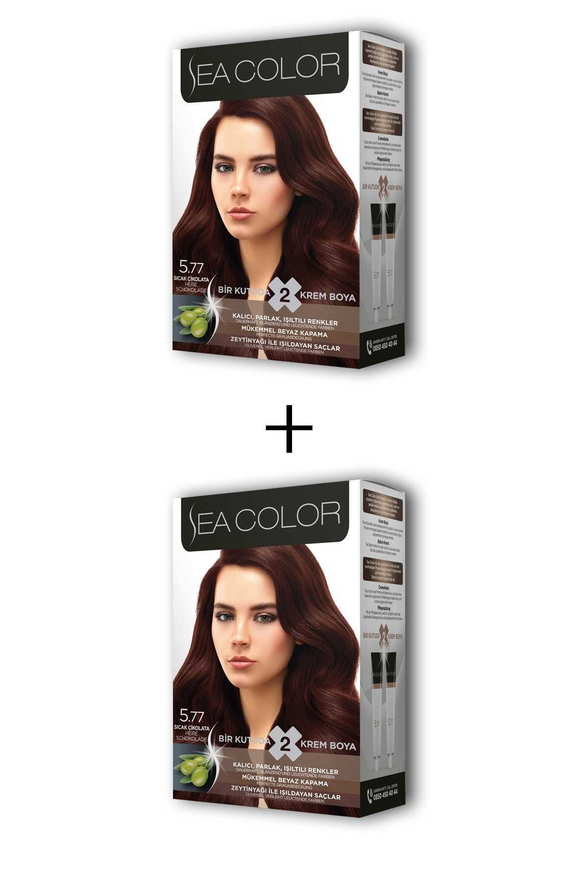 Sea Color 2X2 Tüp Krem Saç Boyası Seti Sıcak Çikolata No:5.77