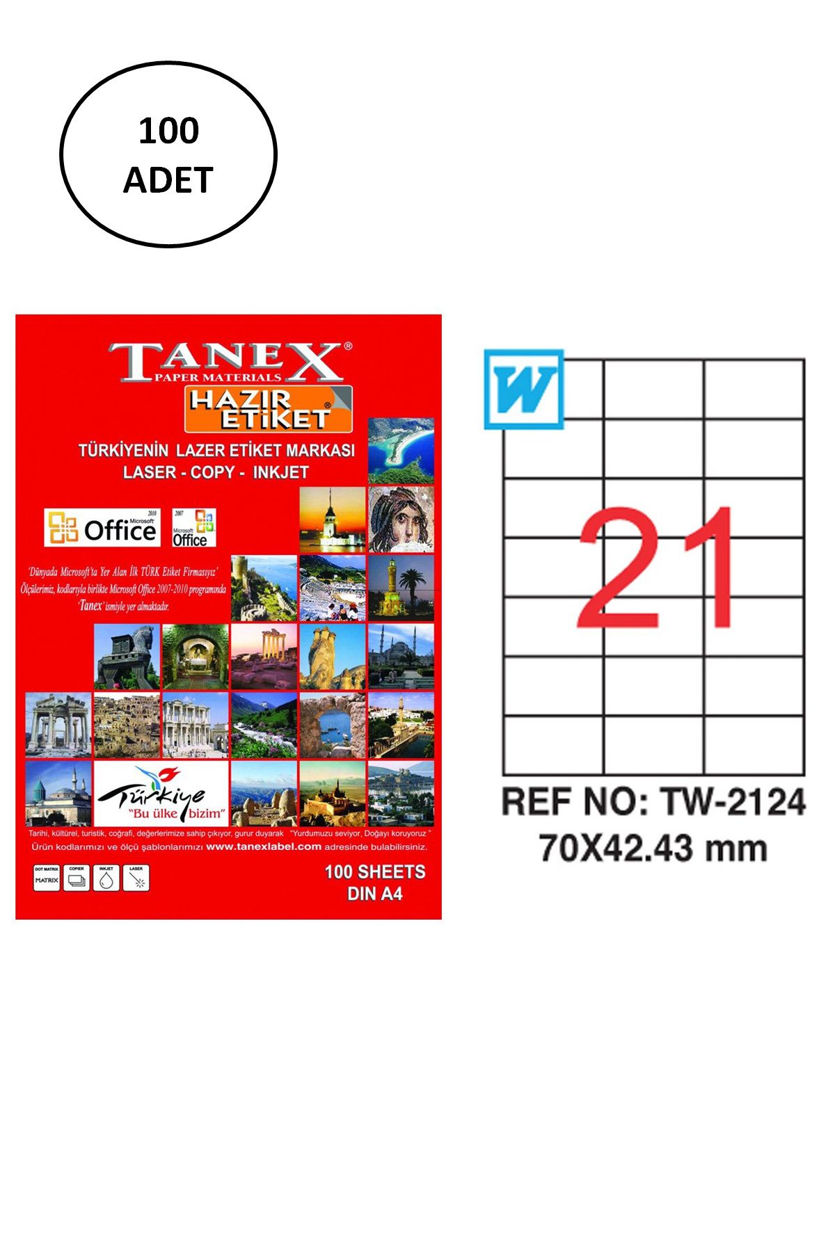 Kapamarka Tanex Tw-2124 Lazer Etiket 70X42 Mm 100 Lü