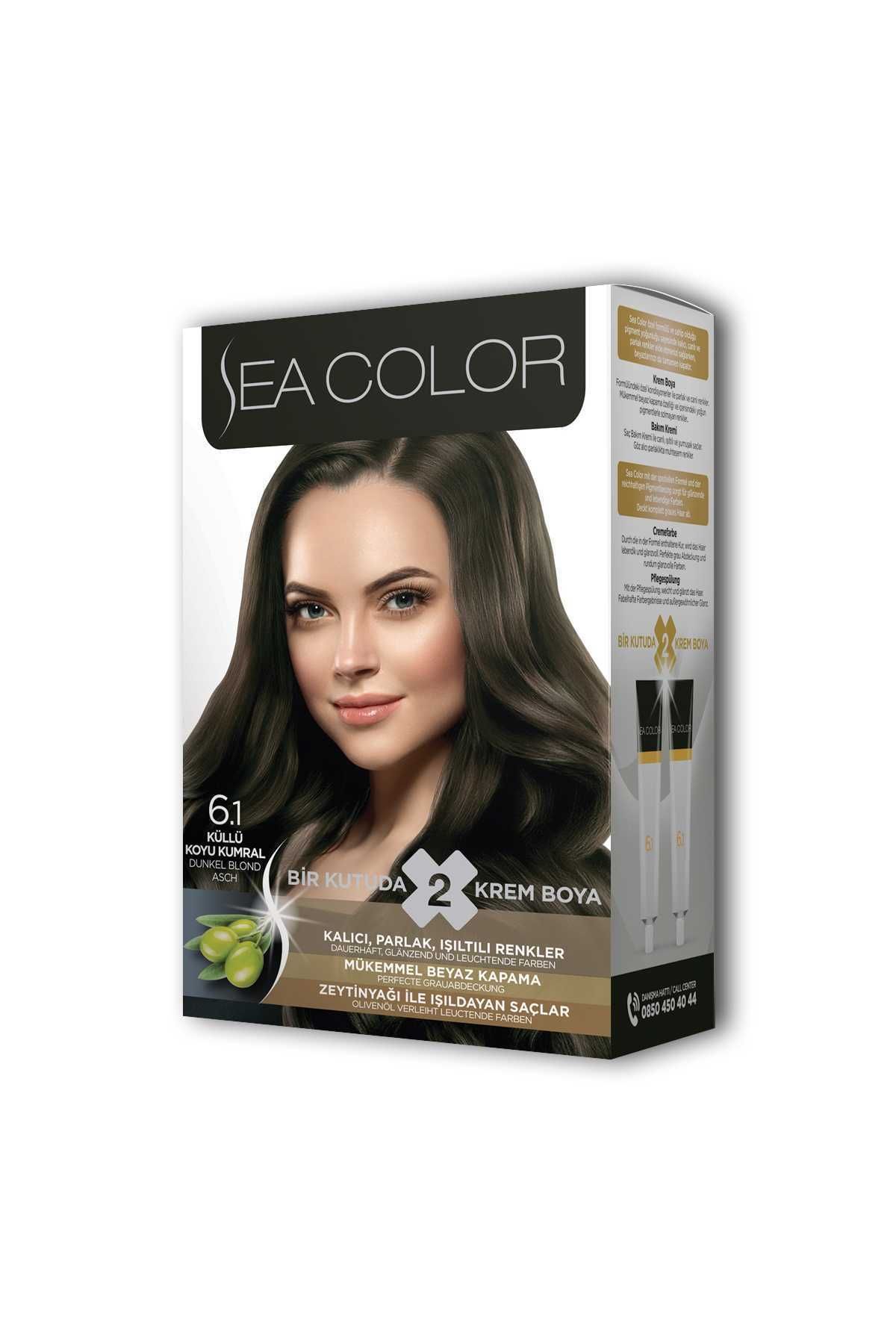 Sea Color 2 Tüp Krem Saç Boyası Seti Küllü Koyu Kumral No:6.1