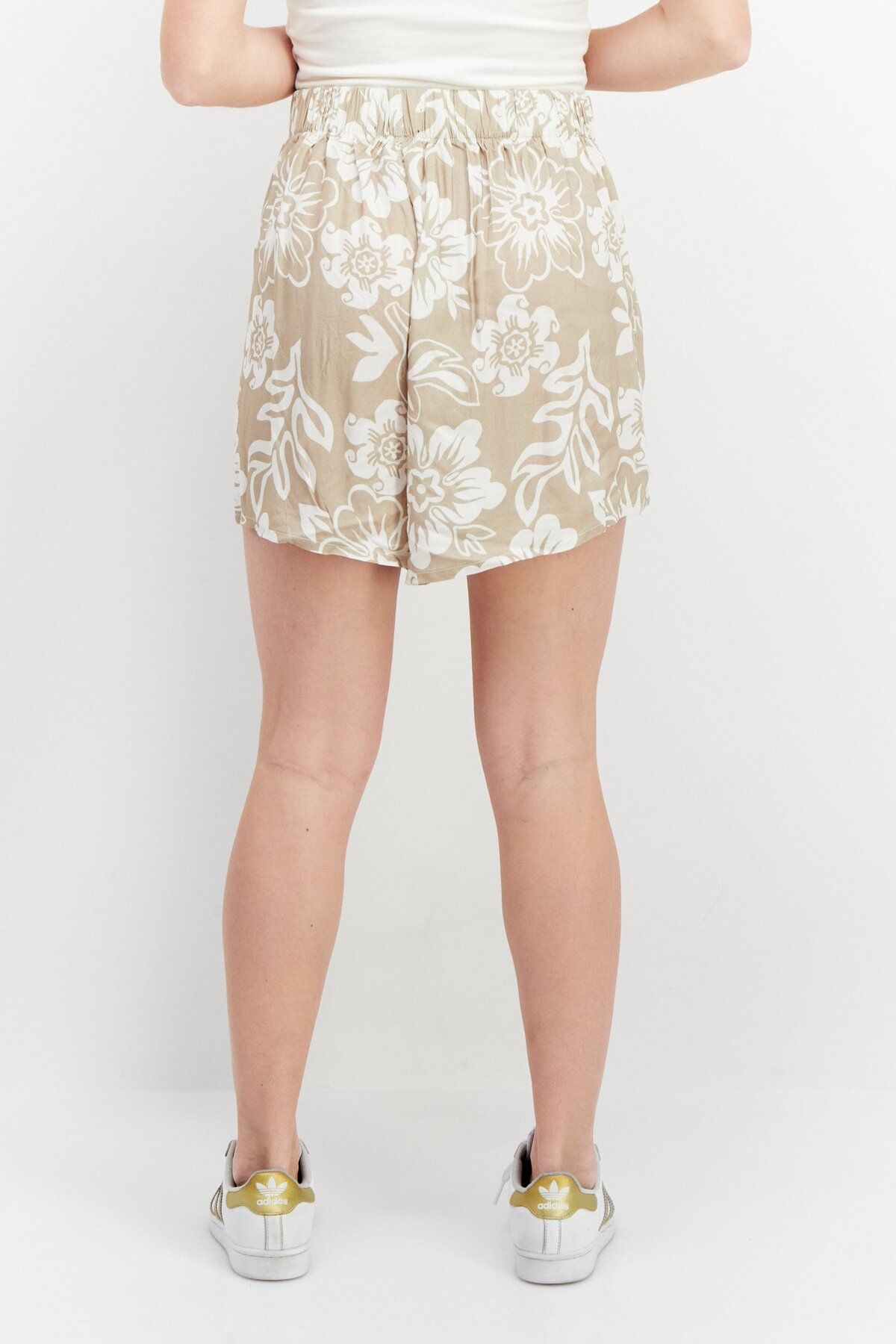 Stussy-Women Regular Fit Allover Printed Shorts, Beige Combo 3