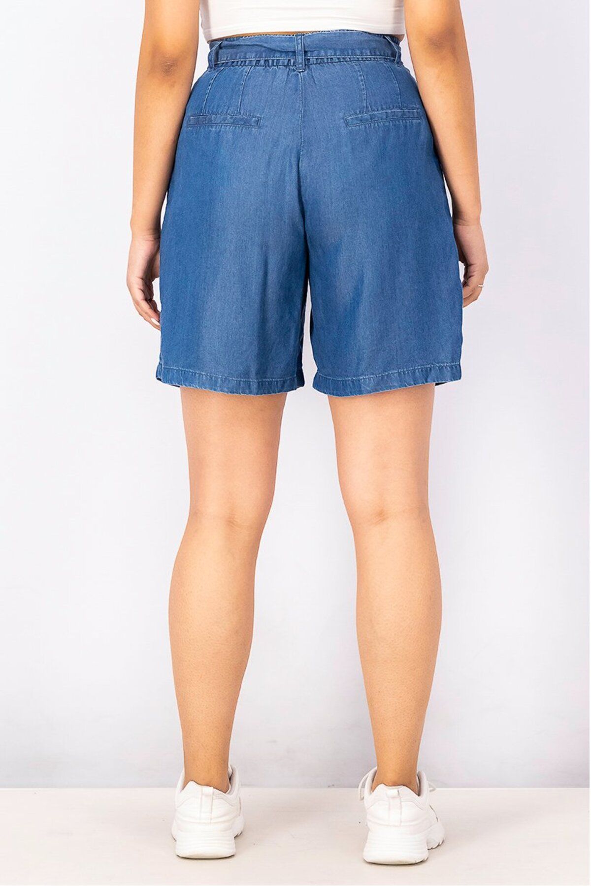 Esprit-Women Plain Belted Denim Shorts, indigo 2