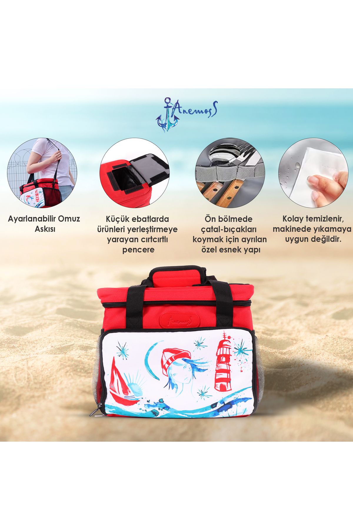 ANEMOSS-Leuchtturm-Mädchen Isolierte Rote Tasche 6