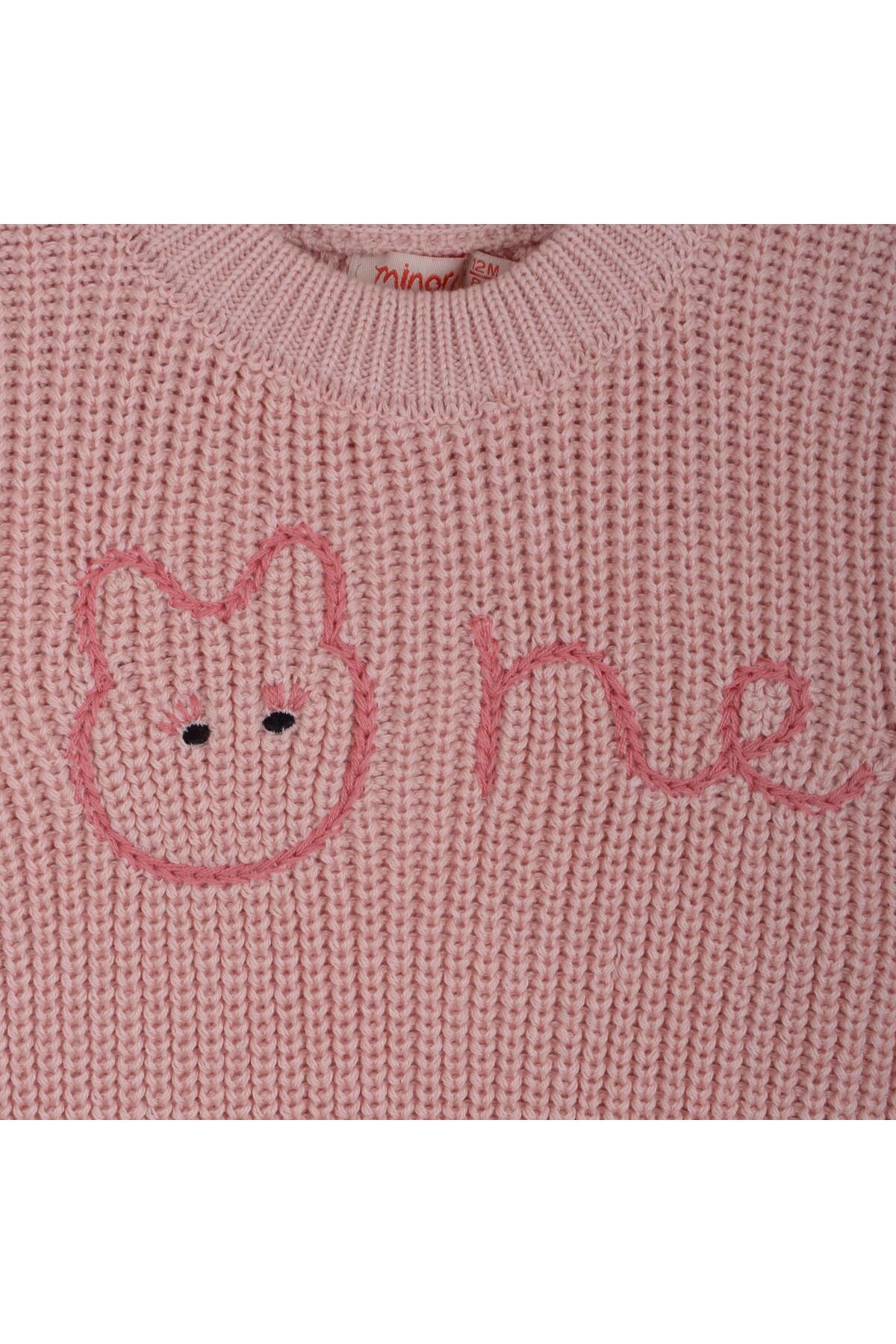 Minora Triko Oversize Selanik Örgü Nakışlı Bebek Kazak Pudra fotoğrafı 3 (önizleme)