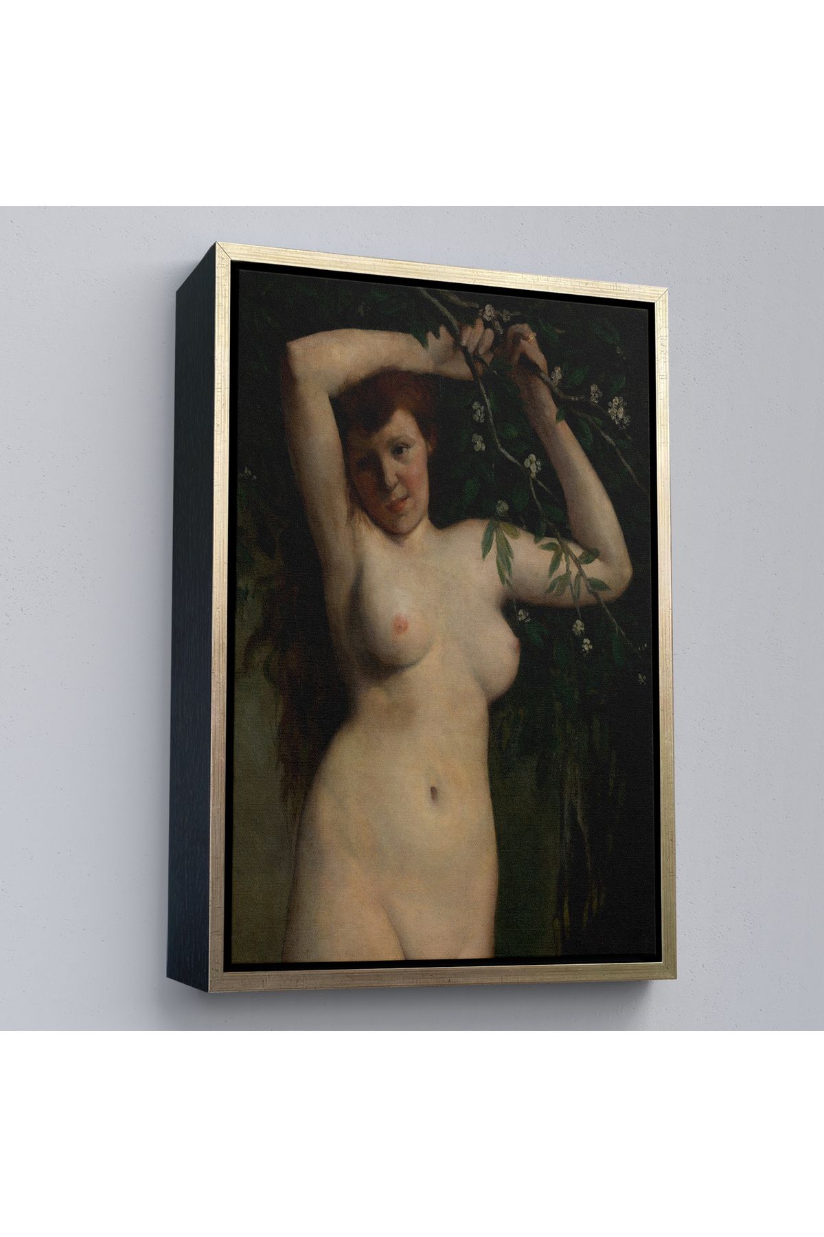 Doğal Bizden DB Çerçeveli Gustave Courbet - Dallara Tutunan Nü Kadın Tablosu-7364