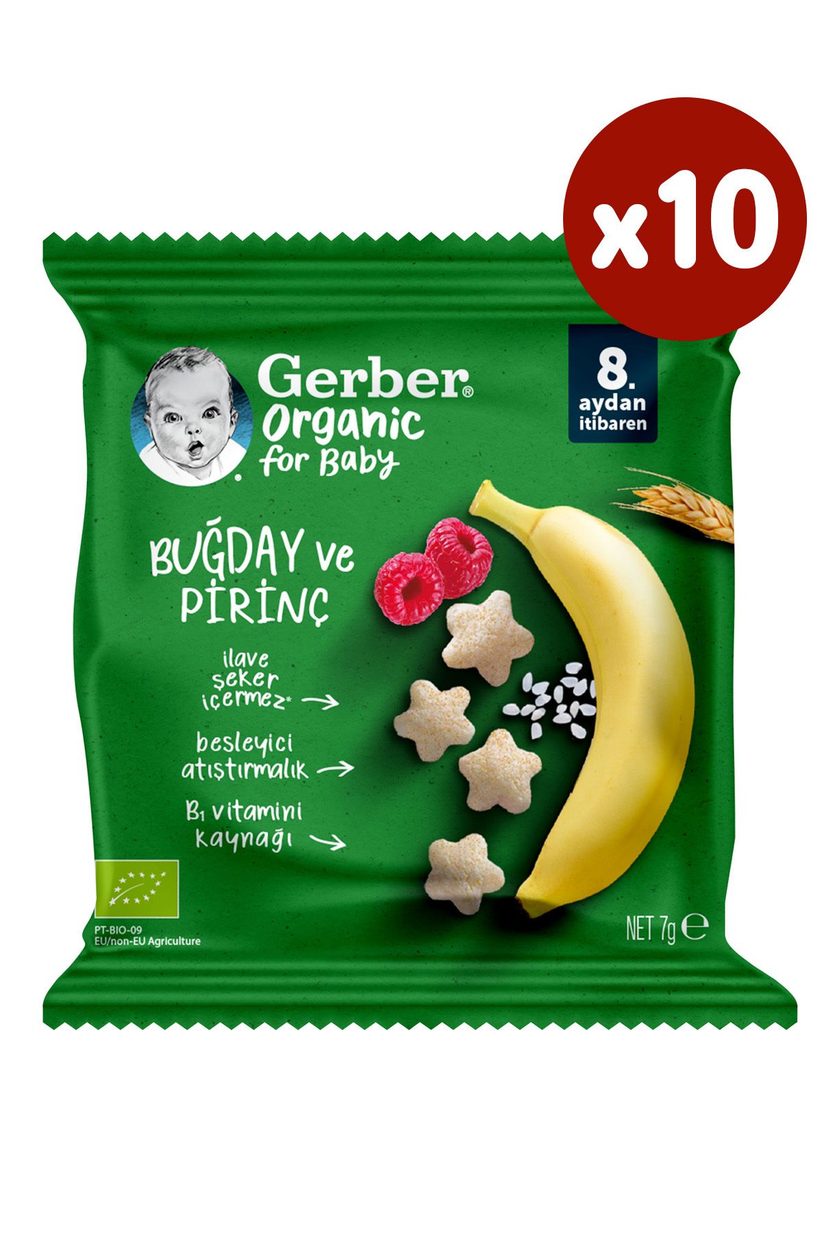 GERBER Pirinçli Buğday Muzlu Ahudulu Bebek Atıştırmalığı 7g X 10 Adet