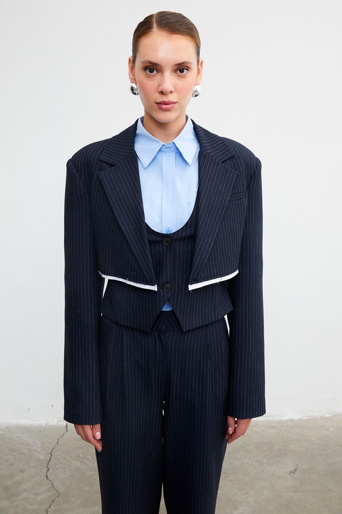 VATKALI-Gestreifter Crop-Blazer 3