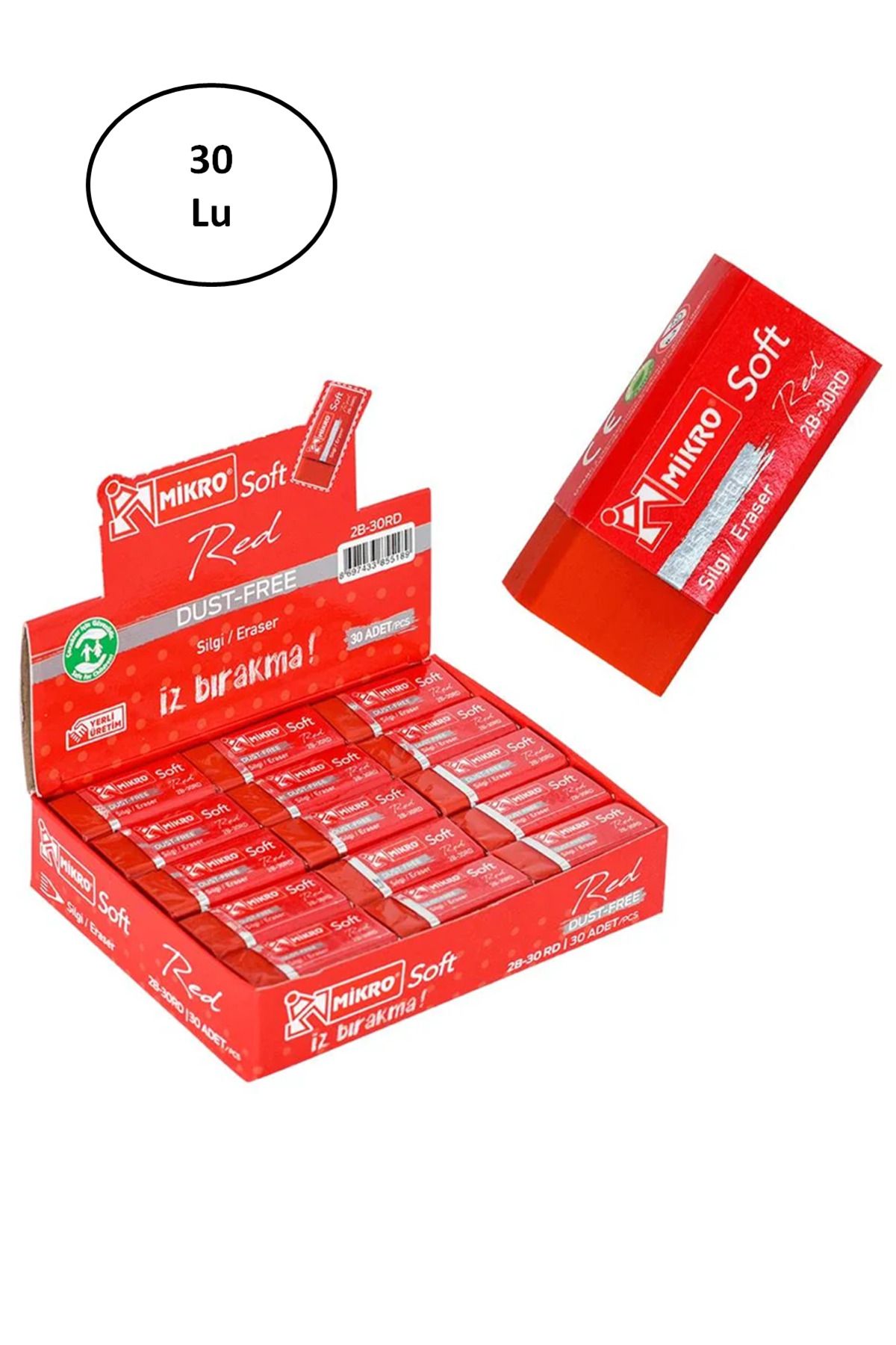 Angoravi Mikro Silgi Soft Kırmızı 2B-30Rd 30'lu