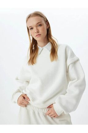 Koton Basic Oversize Sweatshirt Uzun Kollu Bisiklet Yaka Dikiş Detaylı