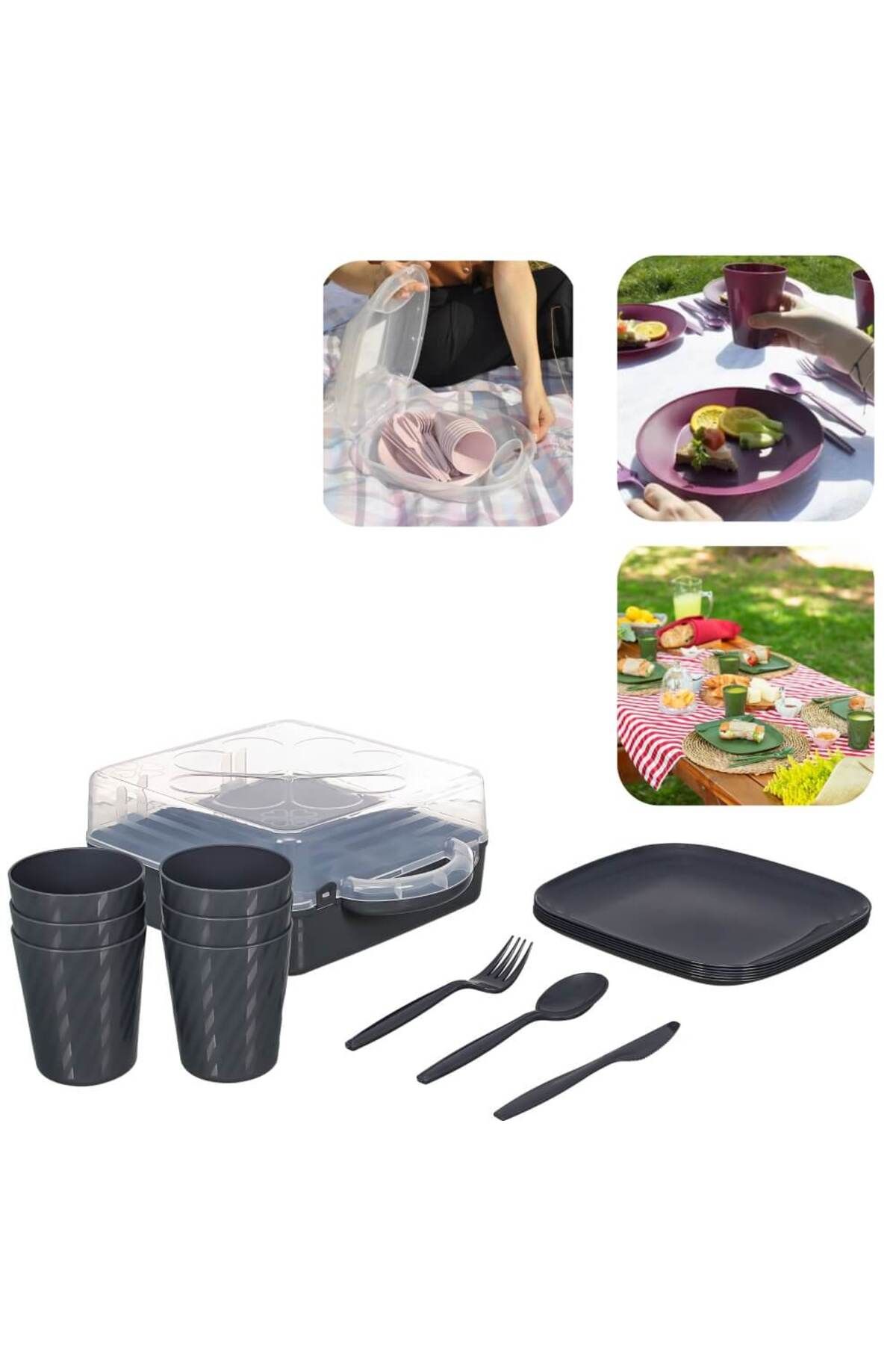 Piev-Urve Camping Travel Service Picnic Set for 6 Persons Anthracite 1