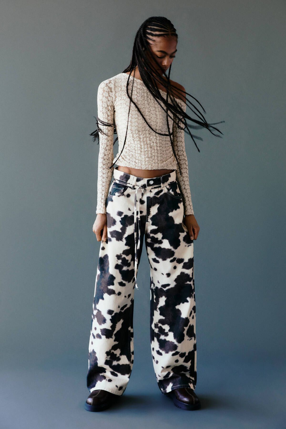 Pull & Bear-Baggy Pants with Cow Print 1