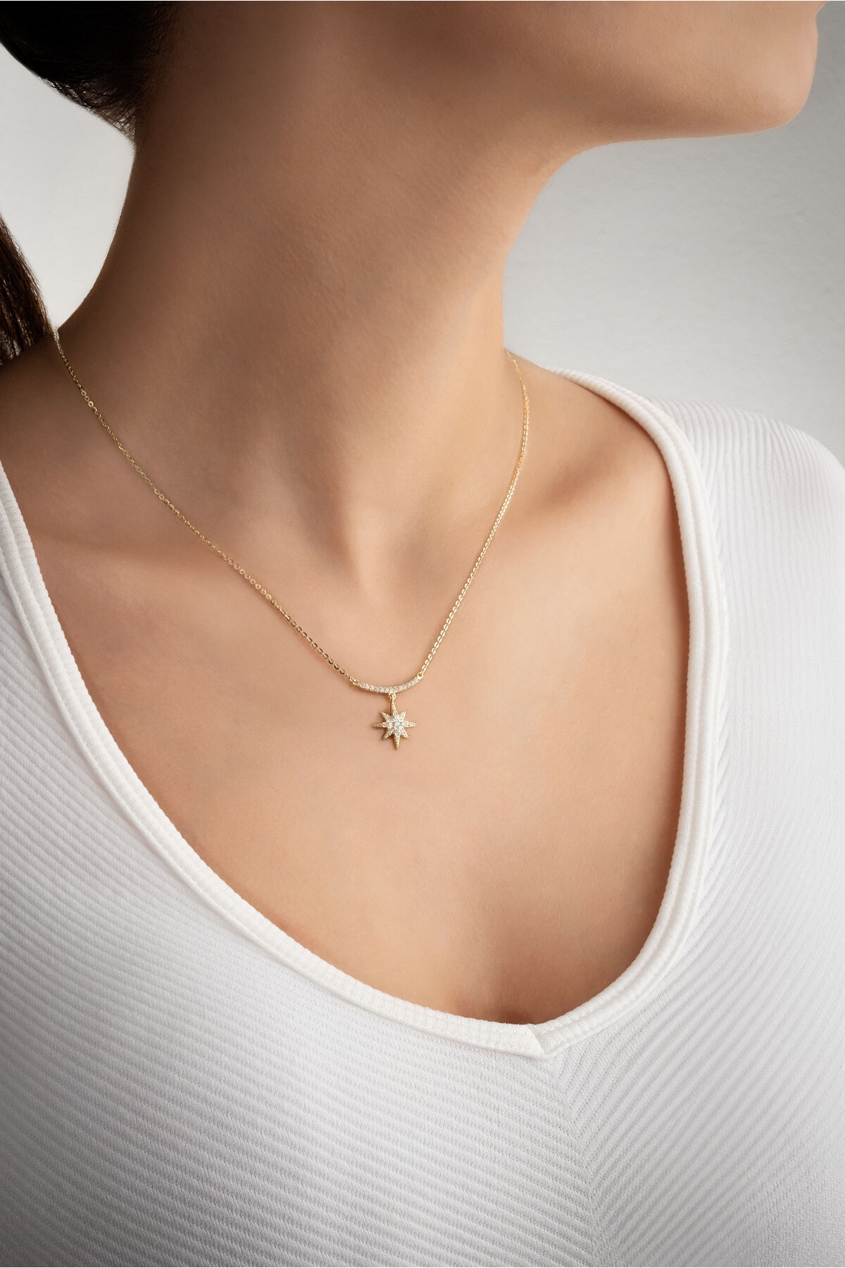 So CHIC... Uğurlu Yıldız 18 Ayar Sarı Altın Kaplama 45 Cm Gümüş Minimal Kolye görsel 2