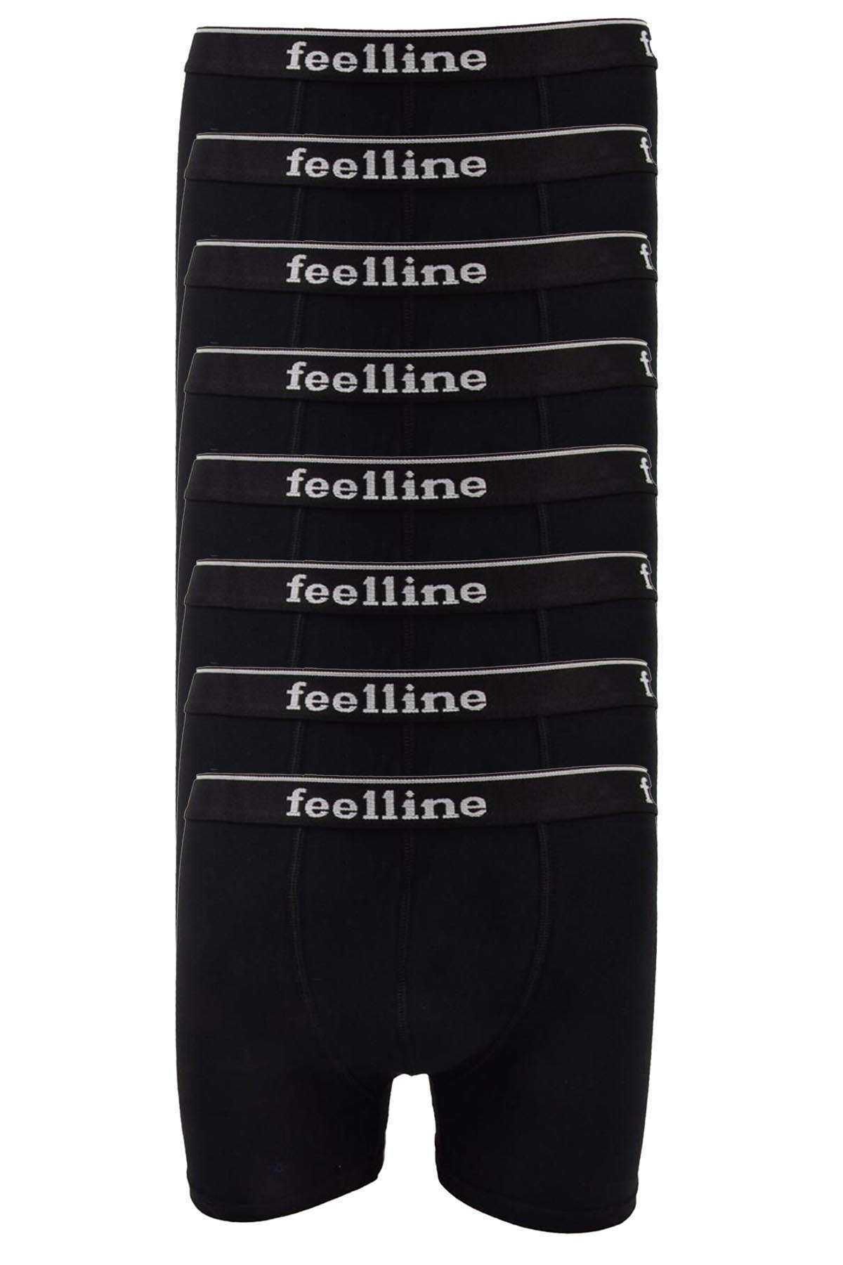 Feelline 8 adet Feelline Siyah Pamuklu Doğal Likralı Erkek Boxer