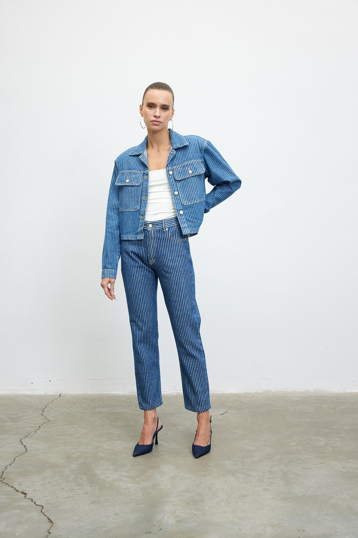 VATKALI-Jachetă crop din denim cu dungi 3