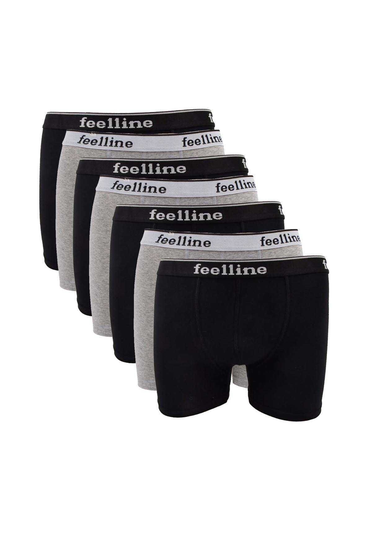 Feelline 7 adet Feelline Siyah ve Gri Pamuklu Doğal Likralı Erkek Boxer