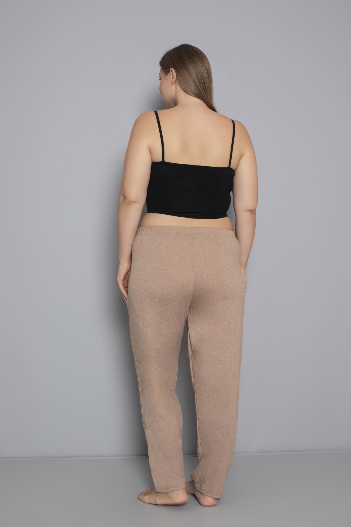 Orly More  Büyük Beden Kadın Pamuklu Beli Lastikli İnce Kumaş Cepsiz Pijama Altı - Görsel 4