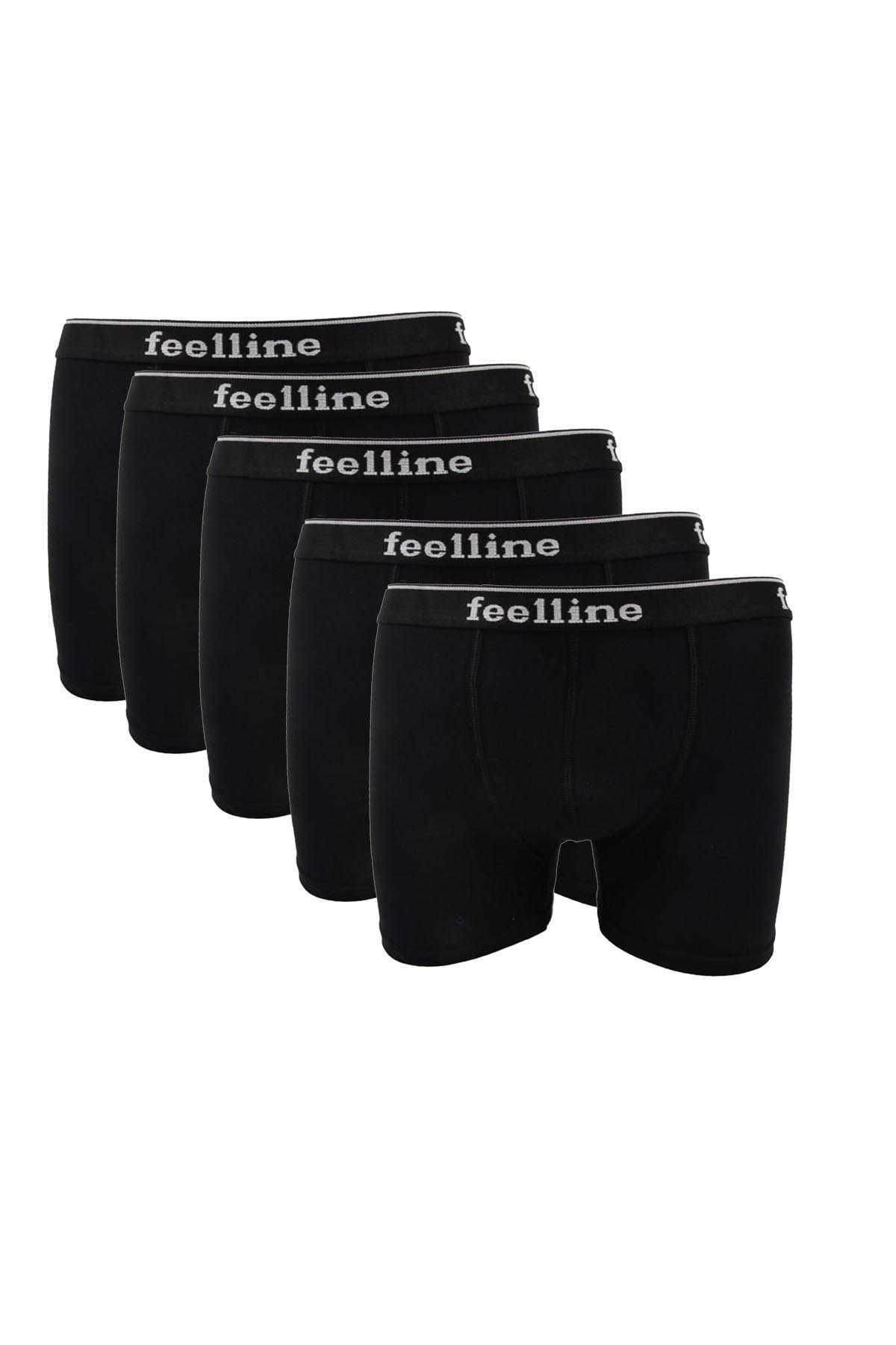 Feelline 5 adet Feelline Siyah Pamuklu Doğal Likralı Erkek Boxer