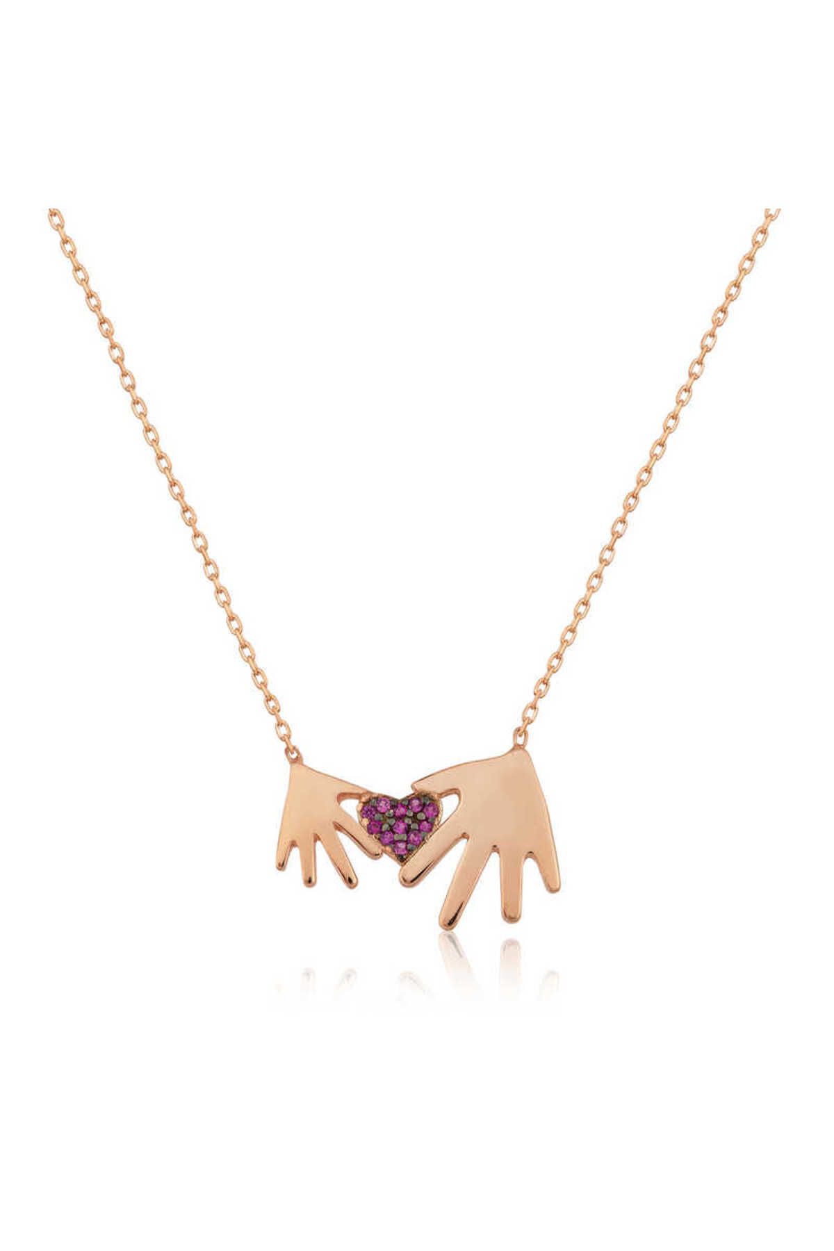 BAZAARİO 925 Ayar Gümüş Rose Anne Çocuk Eli Kolye
