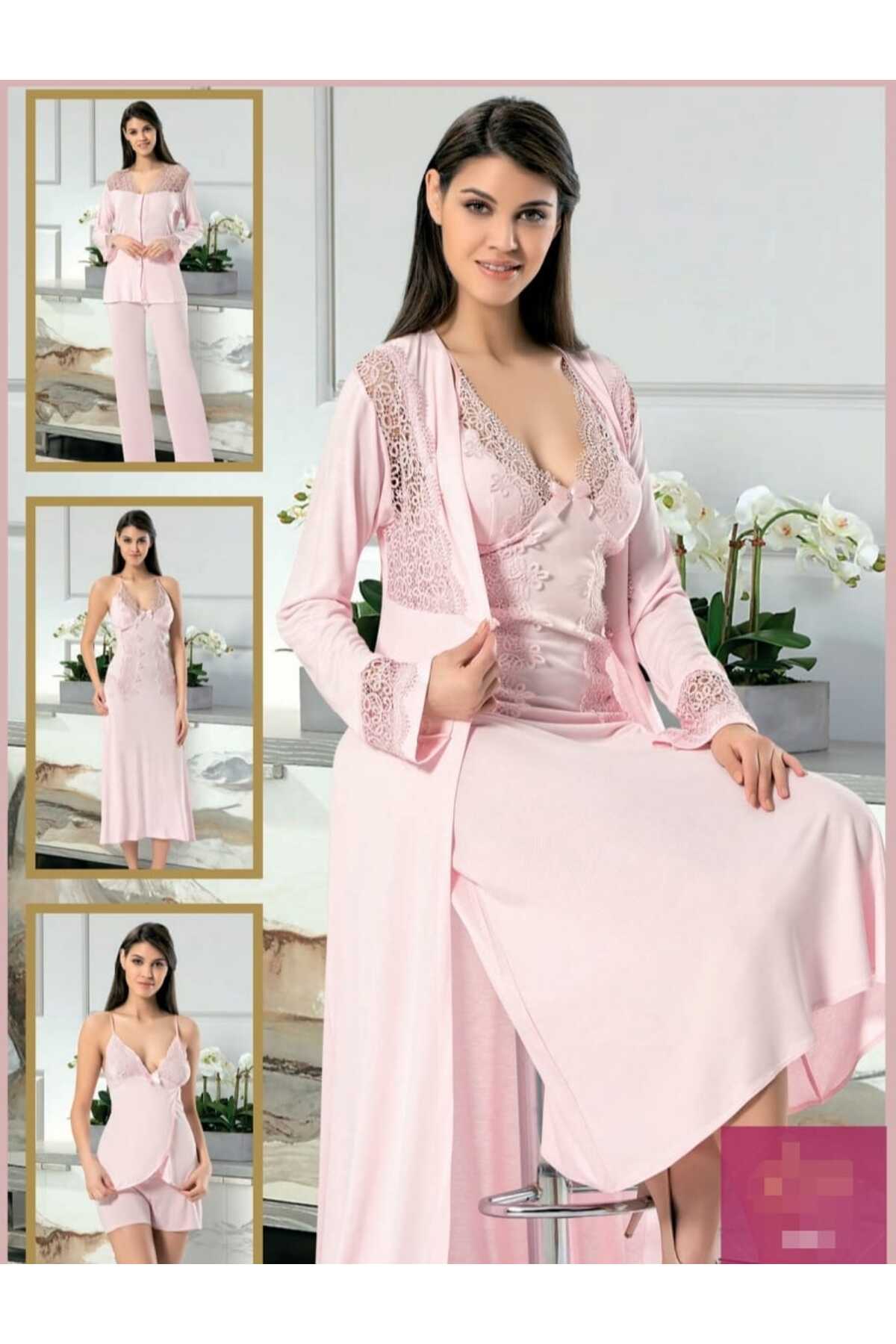 CT MODA Kadın Pudra 6 Parça Kutulu Pamuk Dantelli  Güpürlü  Gelin Çeyiz Seti