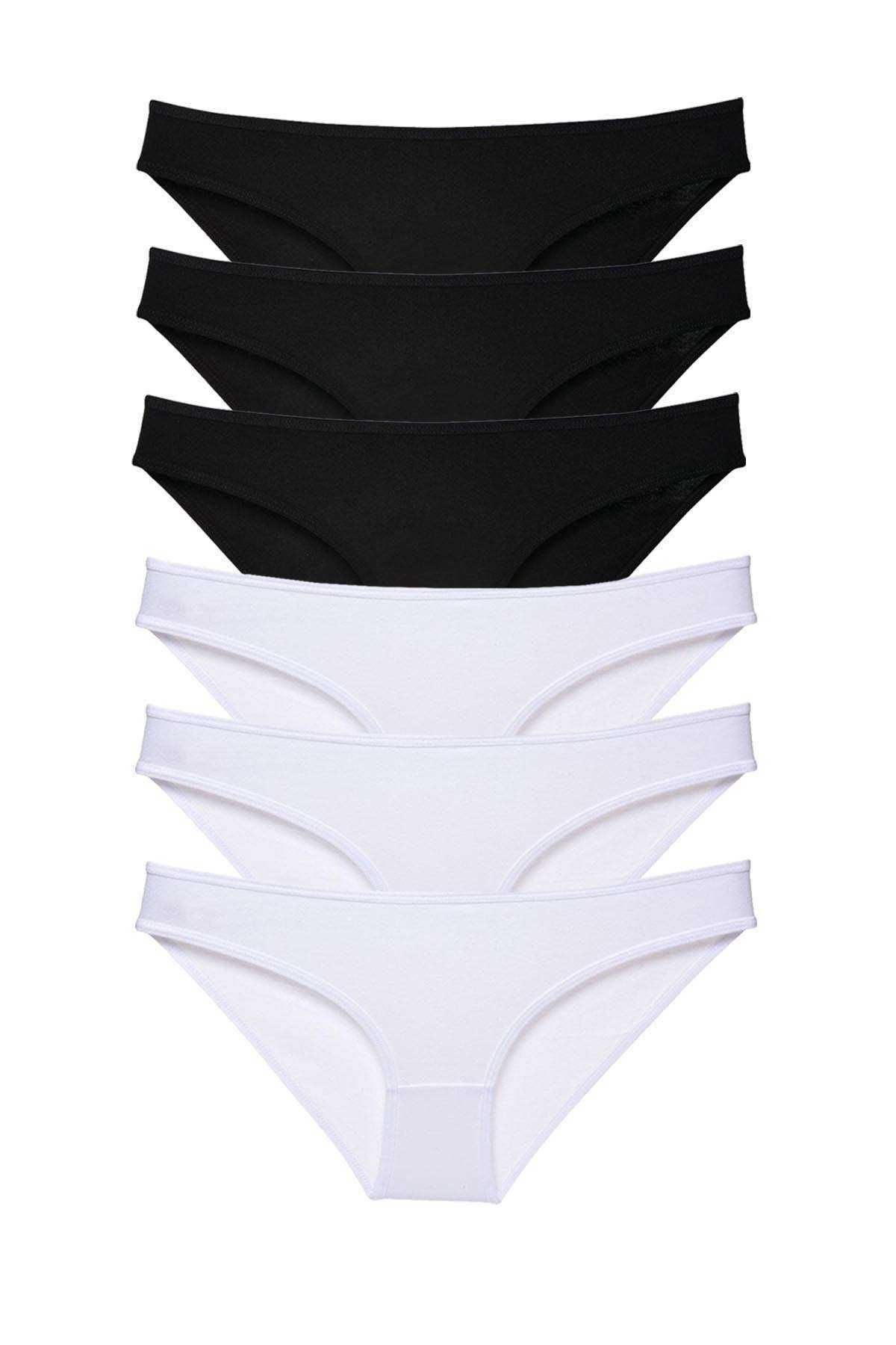 Meleners 6 adet Eko Set Likralı Kadın Slip Külot Siyah Beyaz