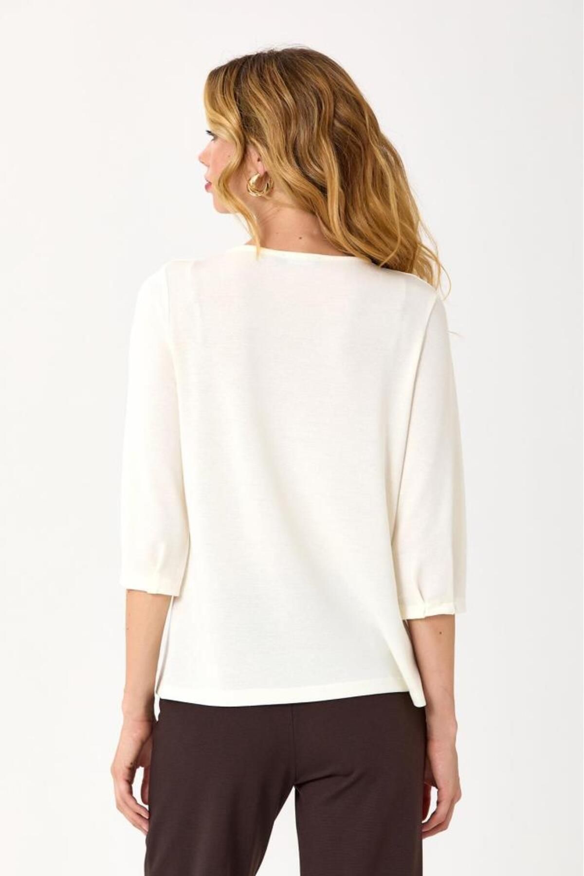 İKİLER-Ribbed Sleeve 3⁄4 Sleeve Blouse 245-1002 5