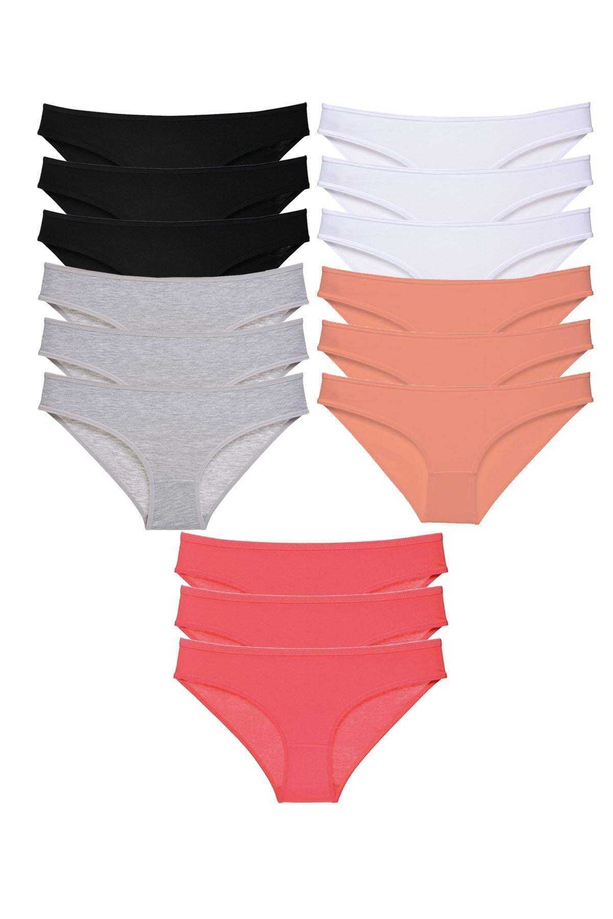 Angoravi 15 adet Süper Eko Set Likralı Kadın Slip Külot Siyah Ten Gri Beyaz Fuşya