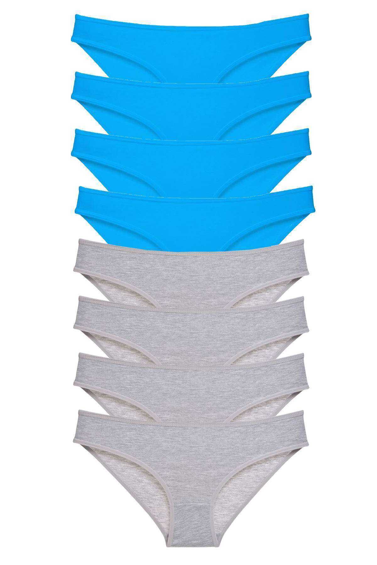 Meleners 8 adet Eko Set Likralı Kadın Slip Külot Gri ve Mavi