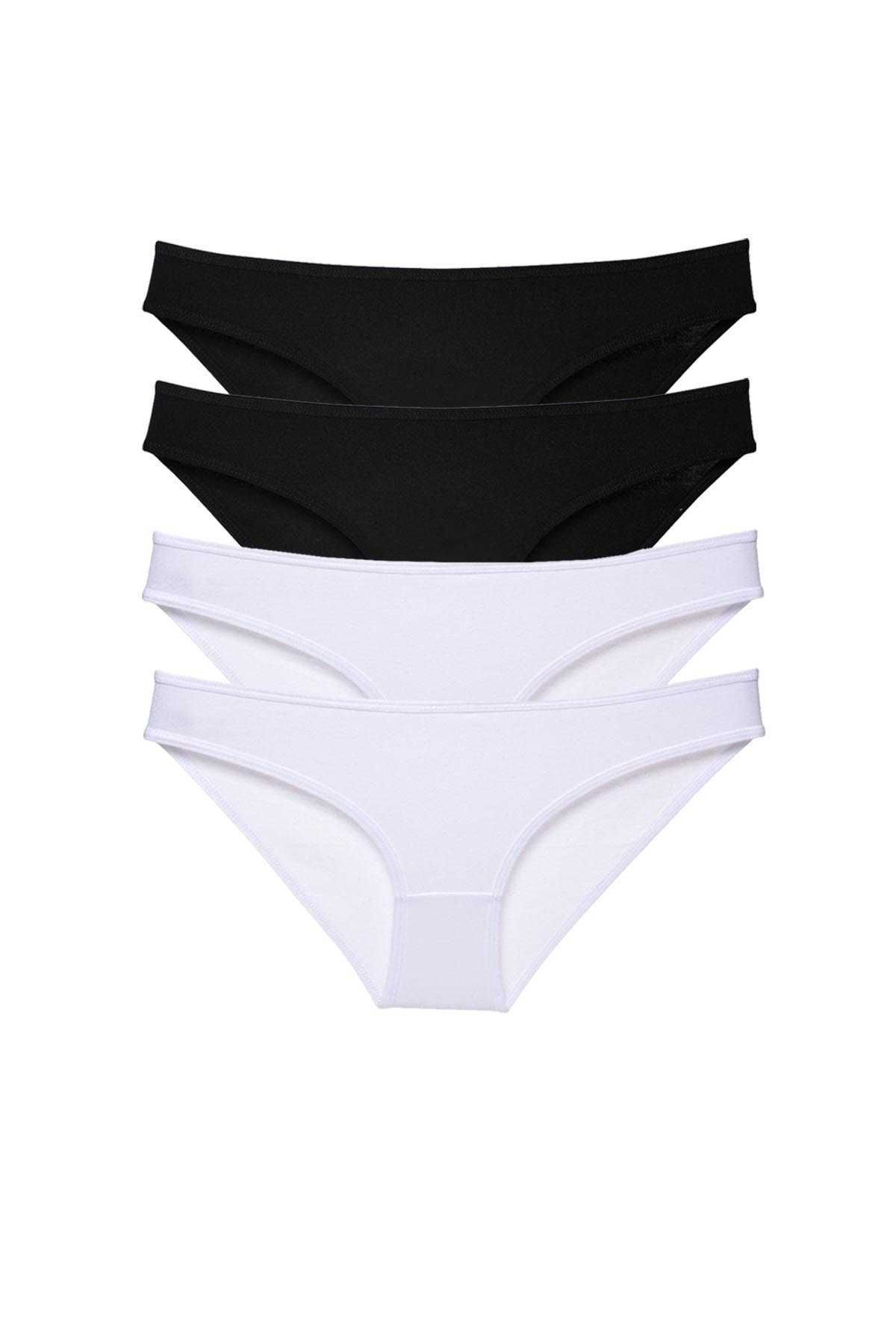 Angoravi 4 adet Eko Set Likralı Kadın Slip Külot Siyah Beyaz