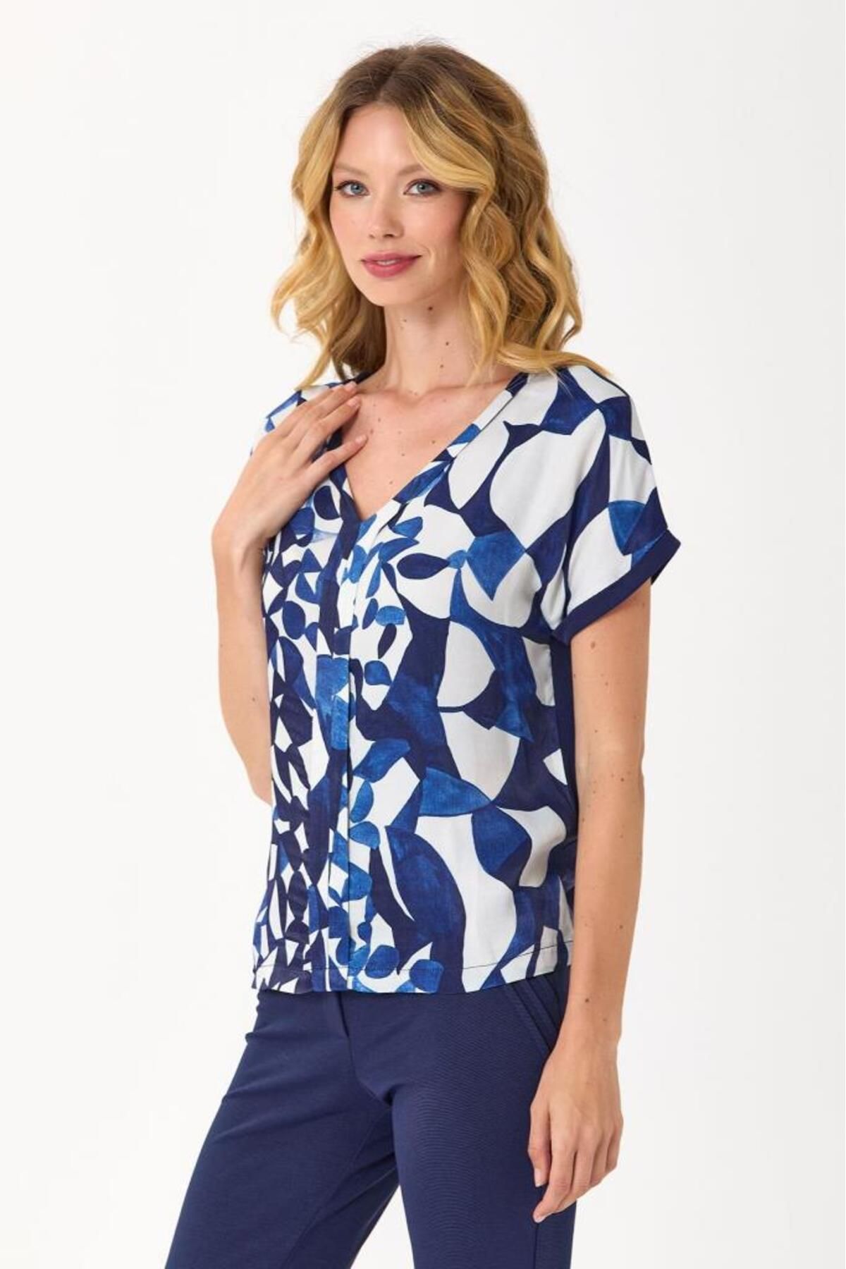 İKİLER-V-Neck Blouse with Woven Garnish on the Front 245-1501 4