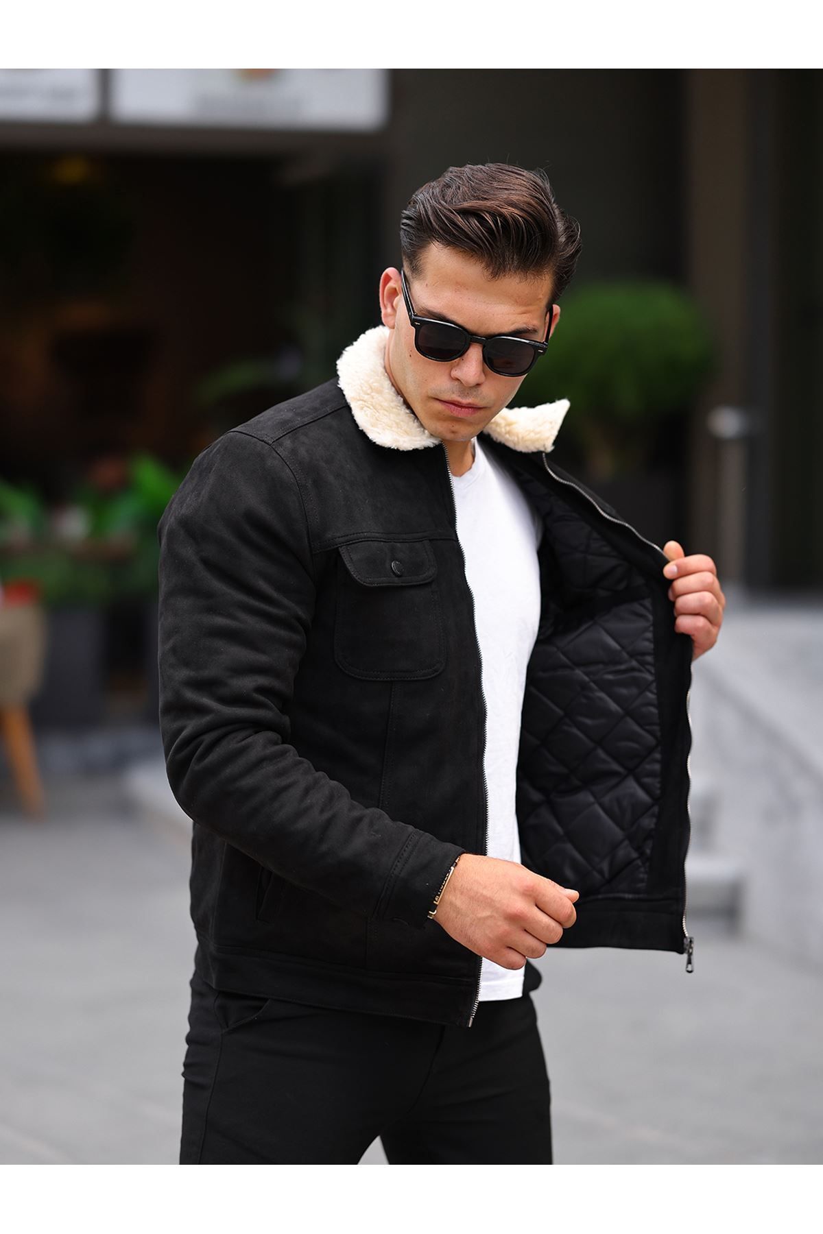 کت مشکی مردانه سیاه ژاکت نر با خز زیپ LTC Jeans
