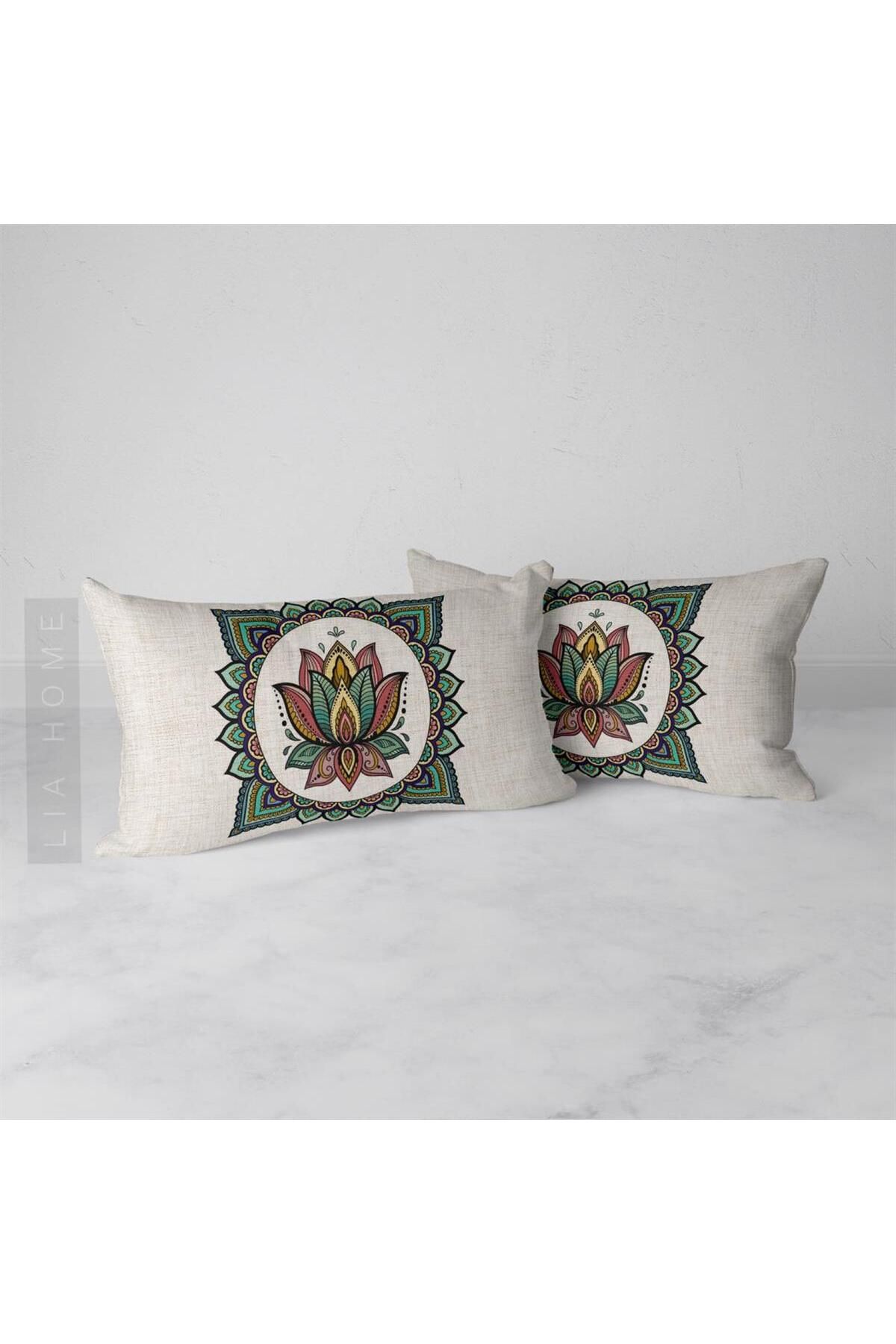 Elioure Mandala Desenli Çift Taraflı Dekoratif Yastık Kılıfı 32x55 cm, Şık ve Renkli Takım