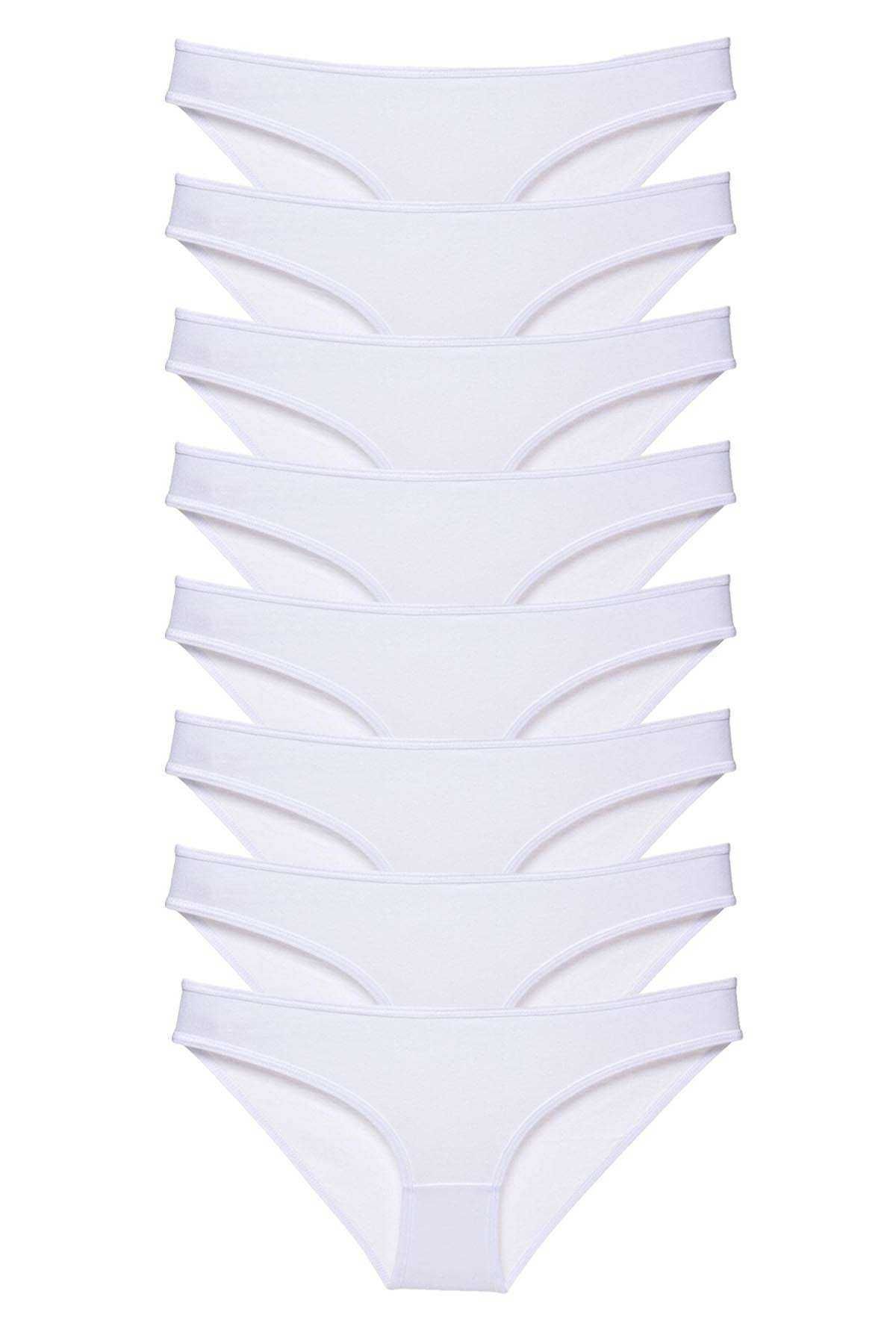 Angoravi 8 adet Süper Eko Set Likralı Kadın Slip Külot Beyaz