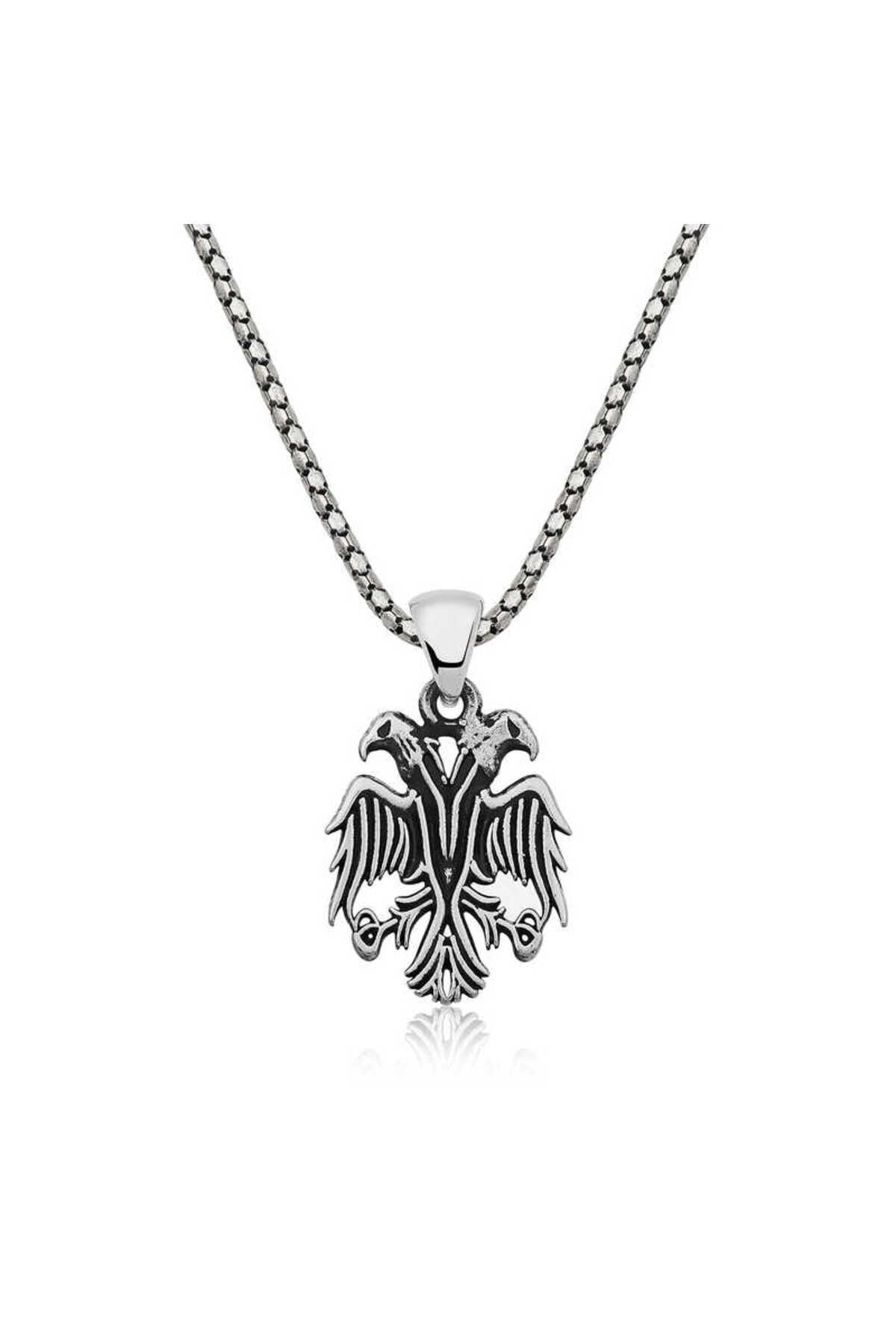 Nasay Store 925 Ayar Gümüş Çift Başlı Kartal Erkek Gümüş Kolye
