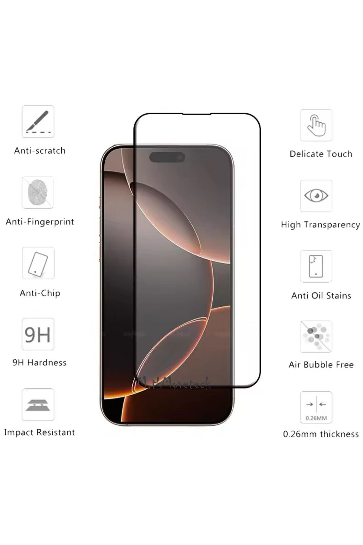 m.tk moveteck-For iphone 16 pro max compatible full cups glossy 5d screen protector shatterproof glass passifik screen glass with glue 3