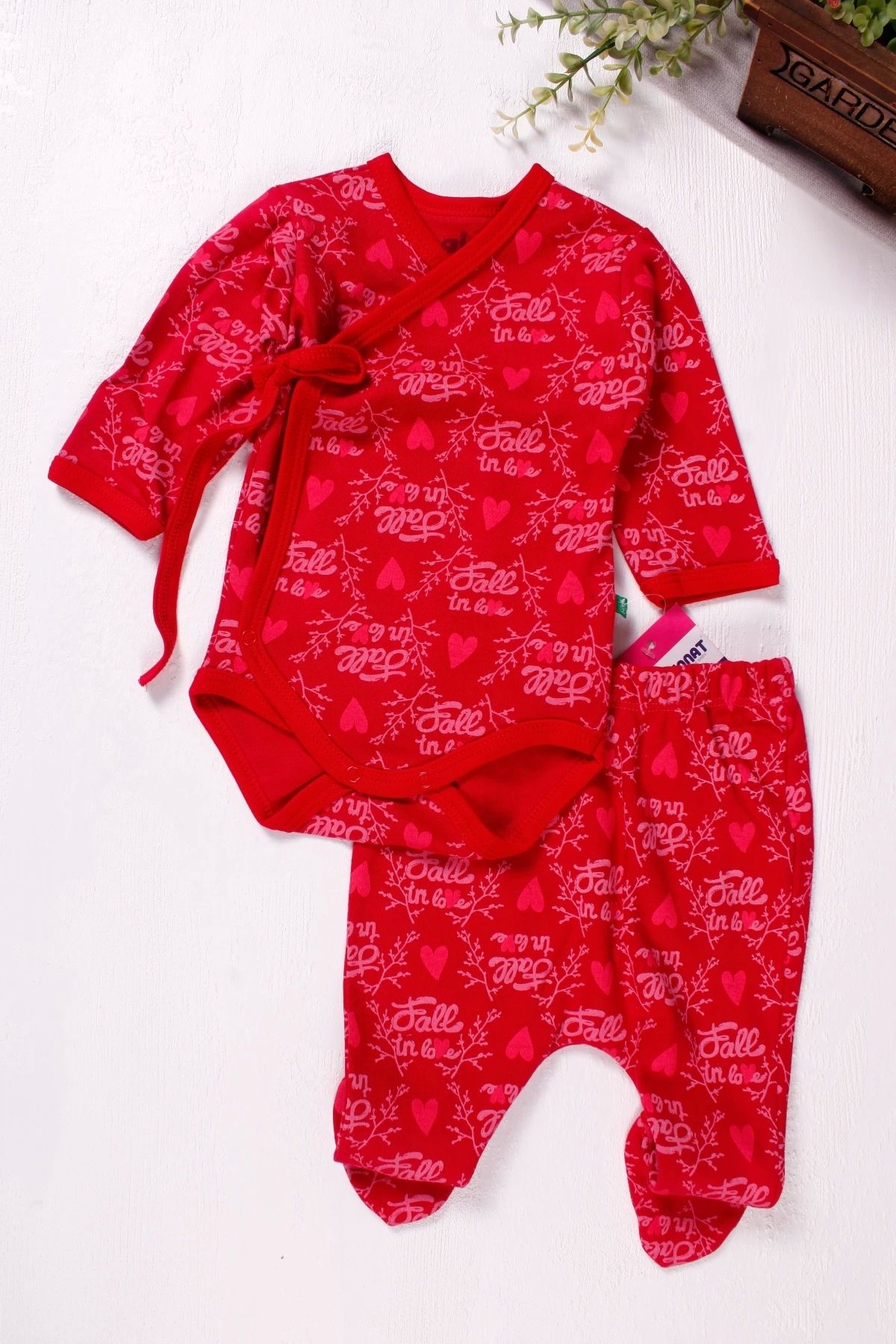 Babydonat ست 2 تکه دختر بچه کراوات دوبله Is Love Patterned