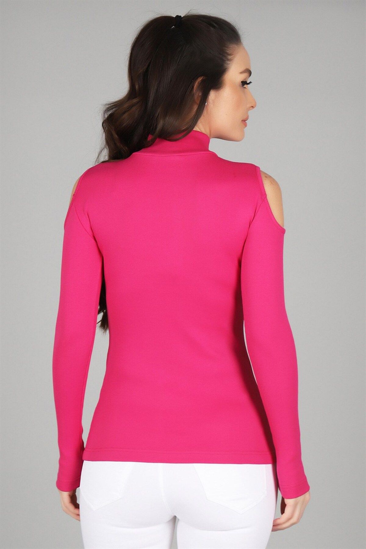 SWEETNESS-Bluză de damă, fucsia, cu umeri, decoltată, cu fermoar 5