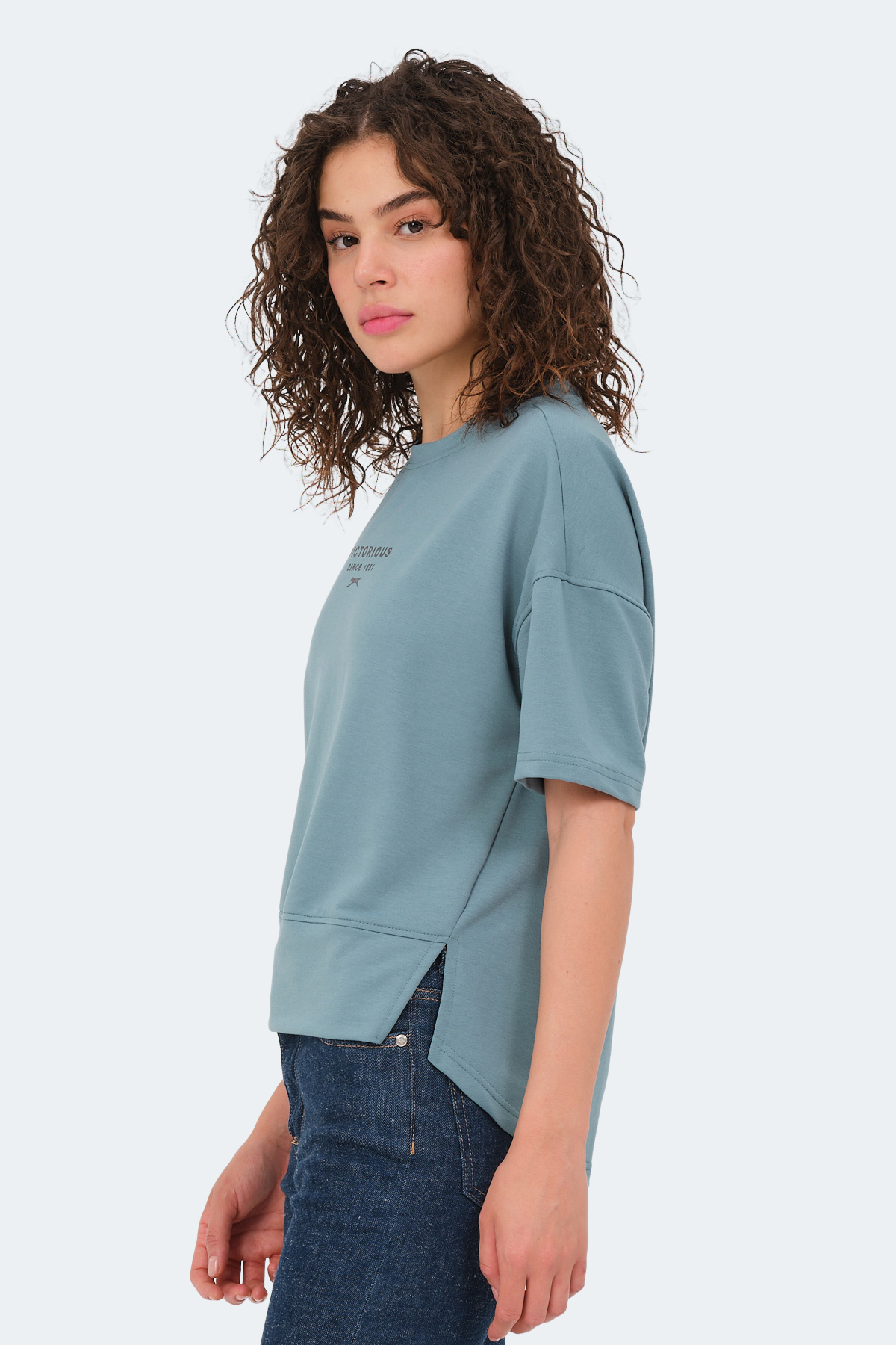 Slazenger VILLAGE Kadın Oversıze Su Yeşili Tişört görsel 3
